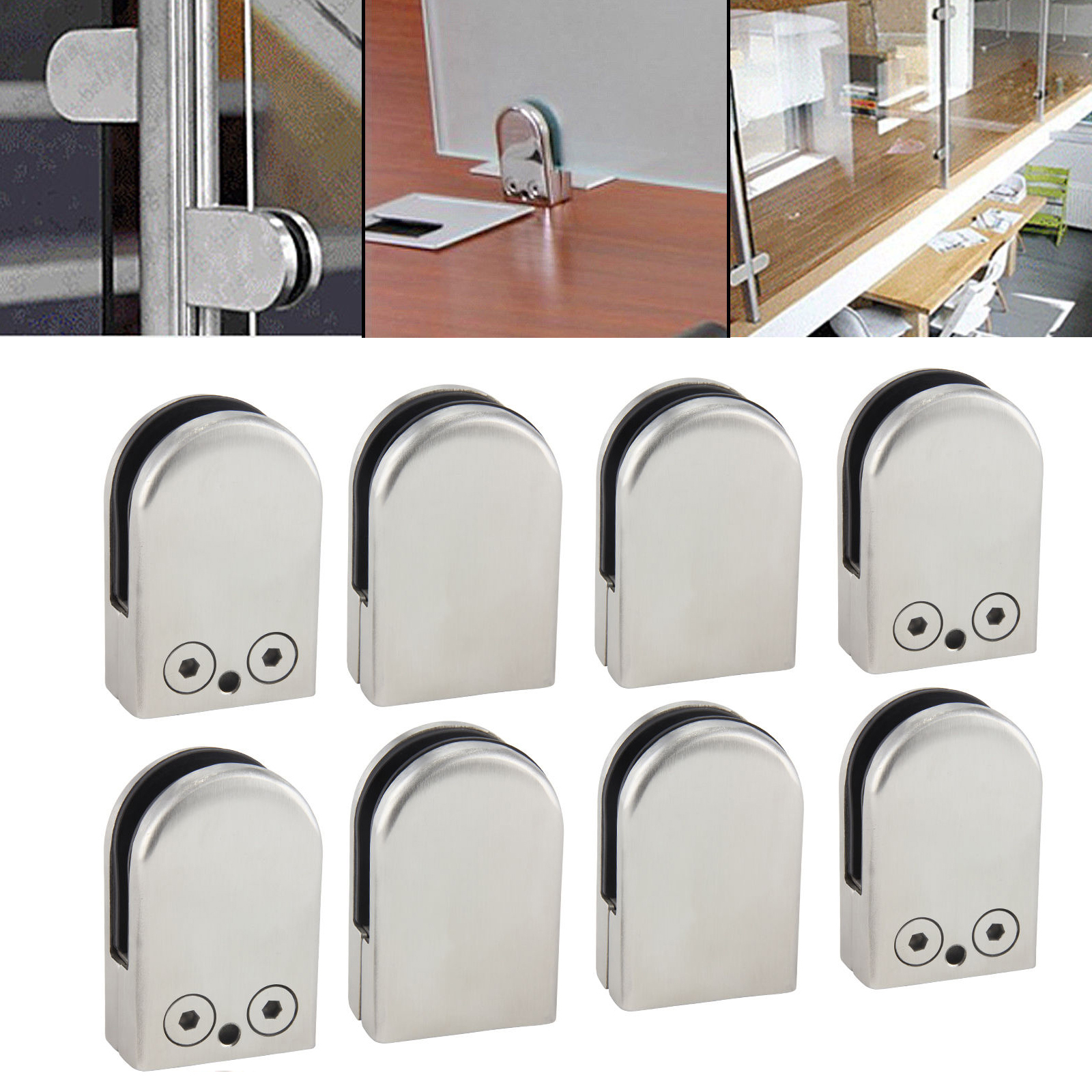 8PCS Stainless Steel 304 Glass Clamp Clips Bracket Flat Back for