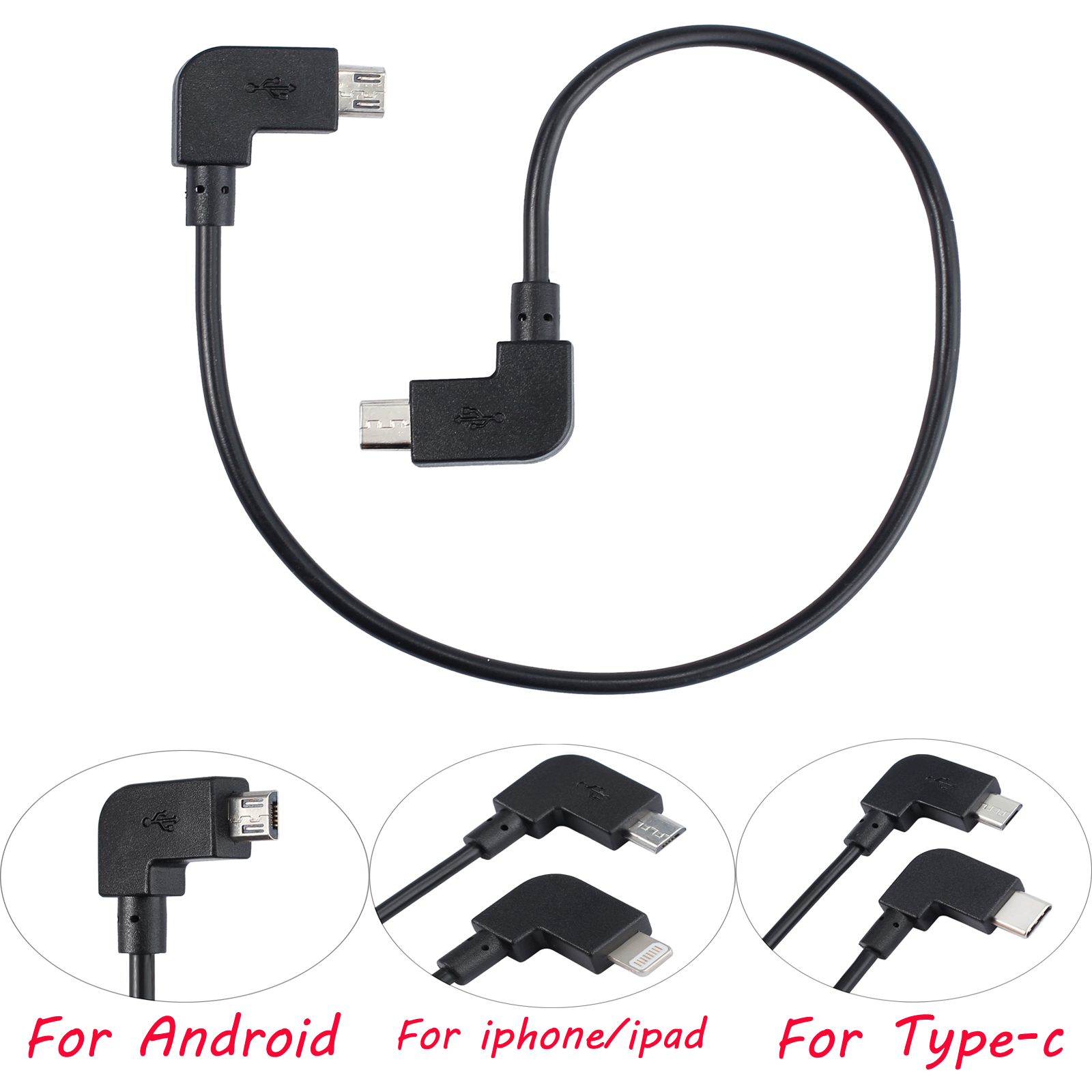30cm 90° IOS Micro Type C USB Cable OTG for DJI Spark Mavic Pro iPhone Android