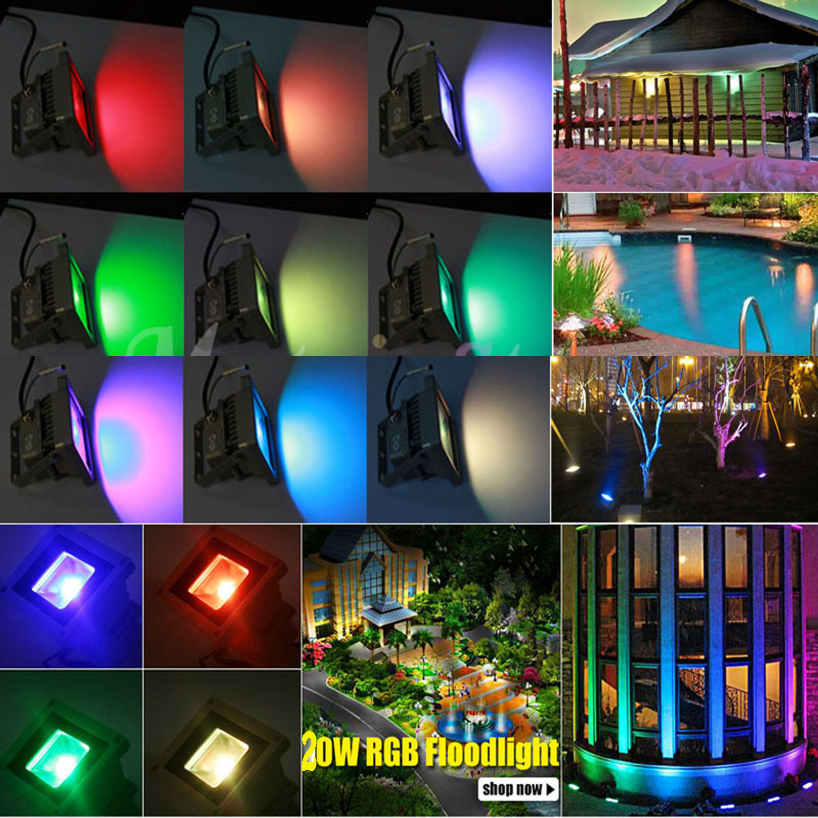 20W RGB LED Multicolor Floodlight Outdoor Garden Wall Light Remote