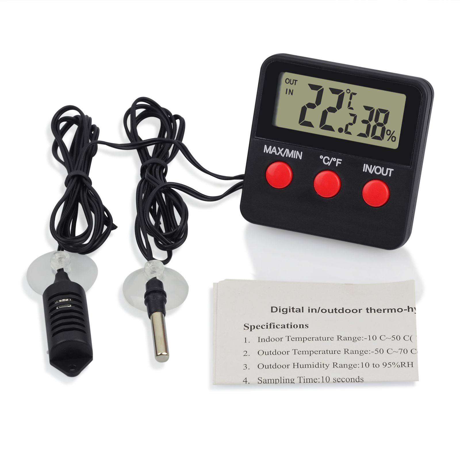 Digital Thermometer Hygrometer mit Fernfühler Min/Max Innen/Außen Auto