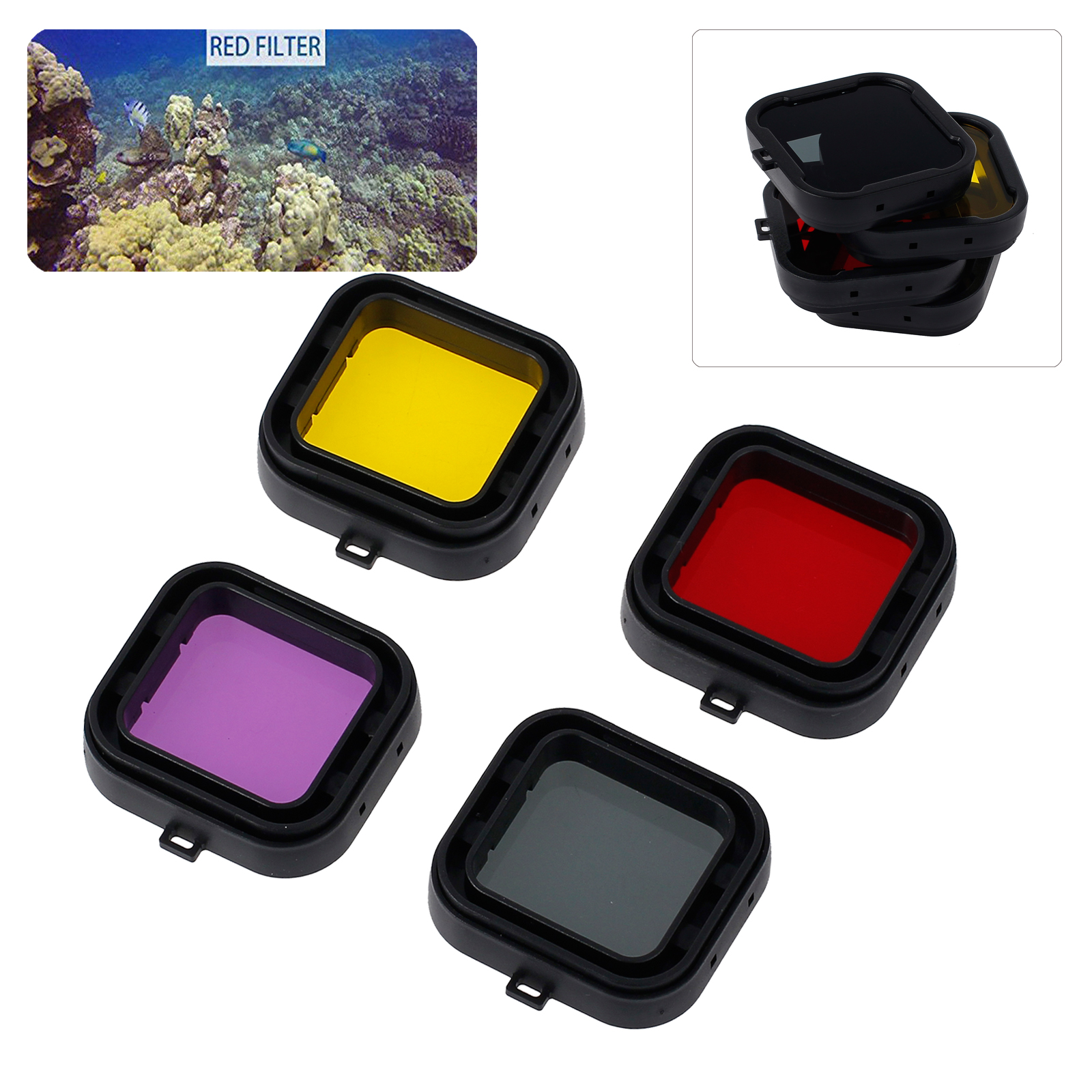 4Pcs Red Yellow Grey Purple Color Diving UV Filter Lens Cover For GoPro Hero 4 3