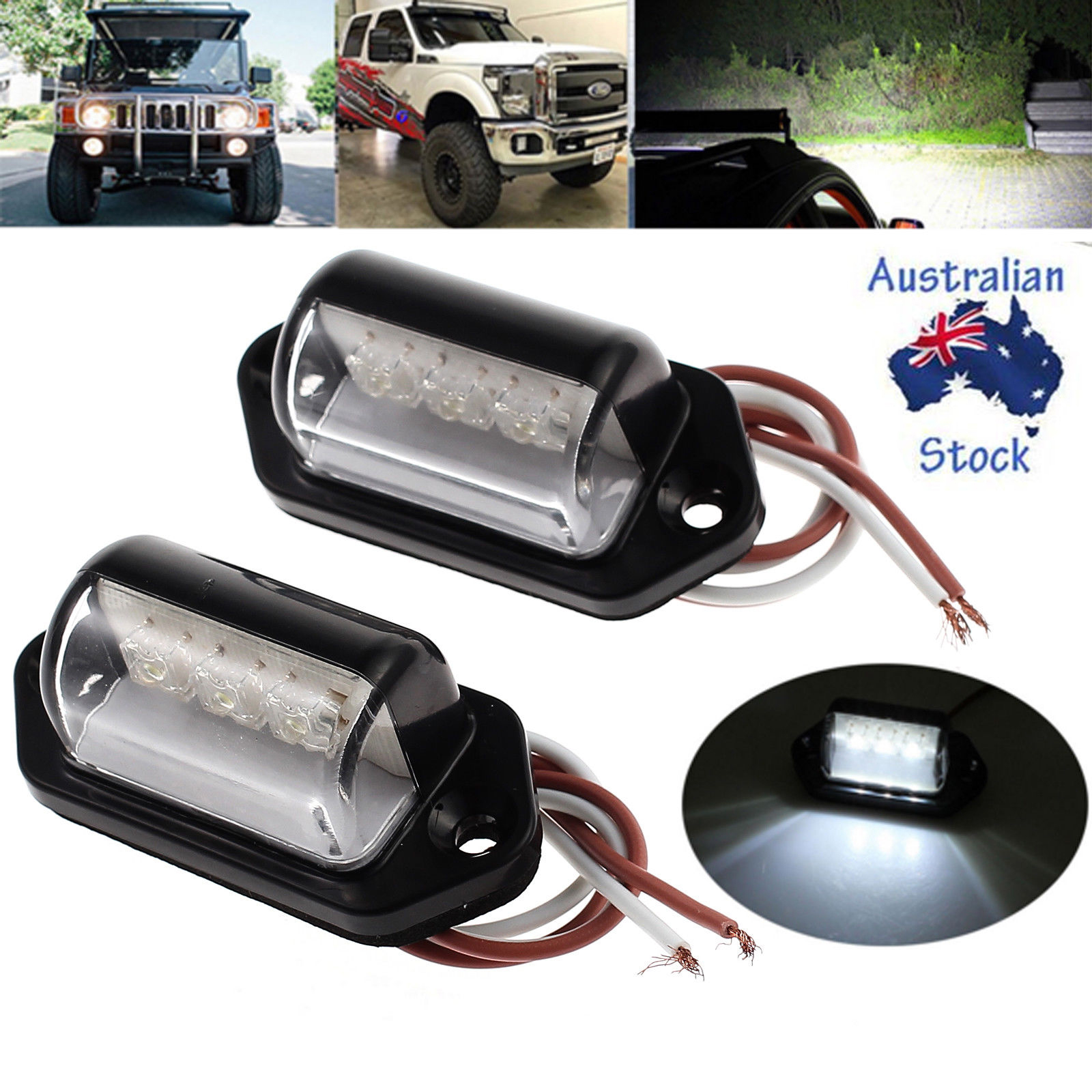 2x 3 LED Rear Tail License Number Plate Light Lamp 12V Car Truck