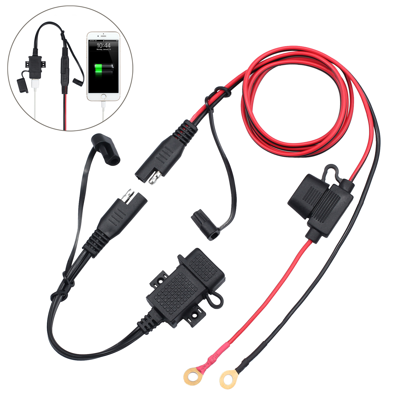 Motorcycle SAE to USB Phone GPS Charger Cable Adapter Inline Fuse Waterproof 12V eBay