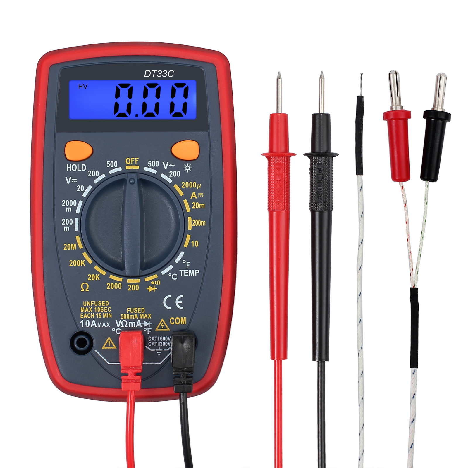 Digital Portable Multimeter AC/DC Volt Current Amps Ohms Temperature ...