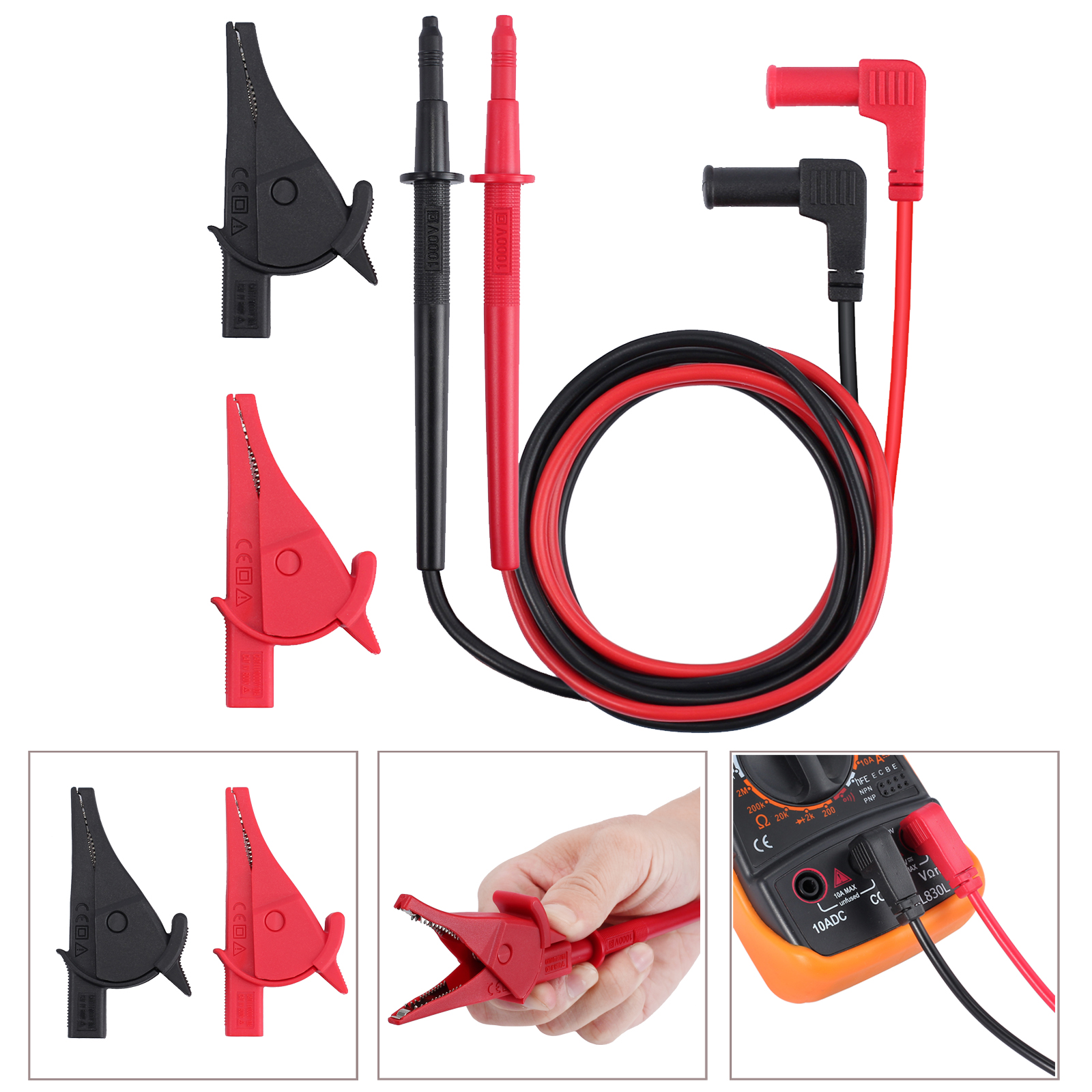Multimeter Test Leads Electrical +M4 Alligator Clips Hook Set Probes