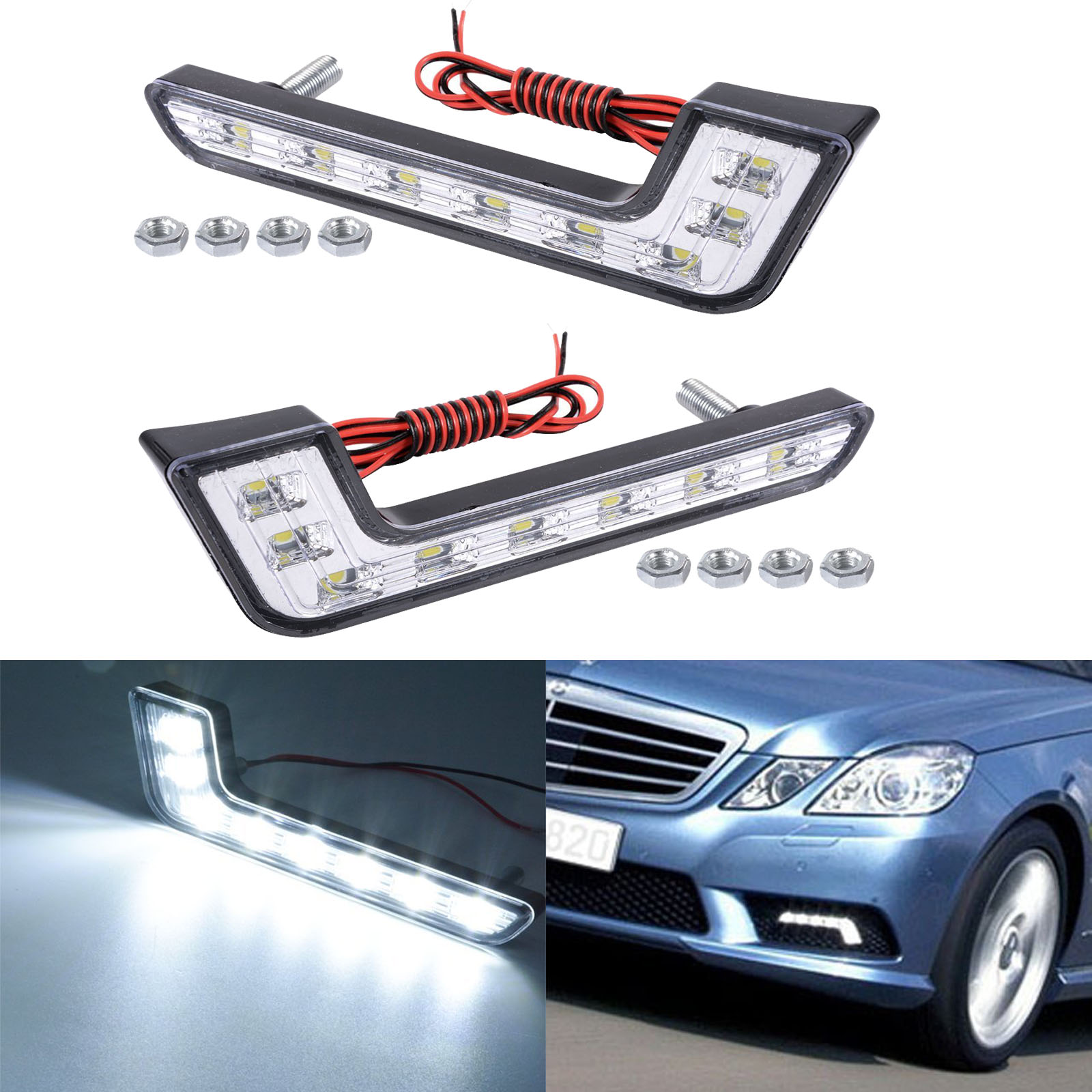 2X 8LED 12v Car Daytime Running Lights DRL Daylight Driving Bright Head