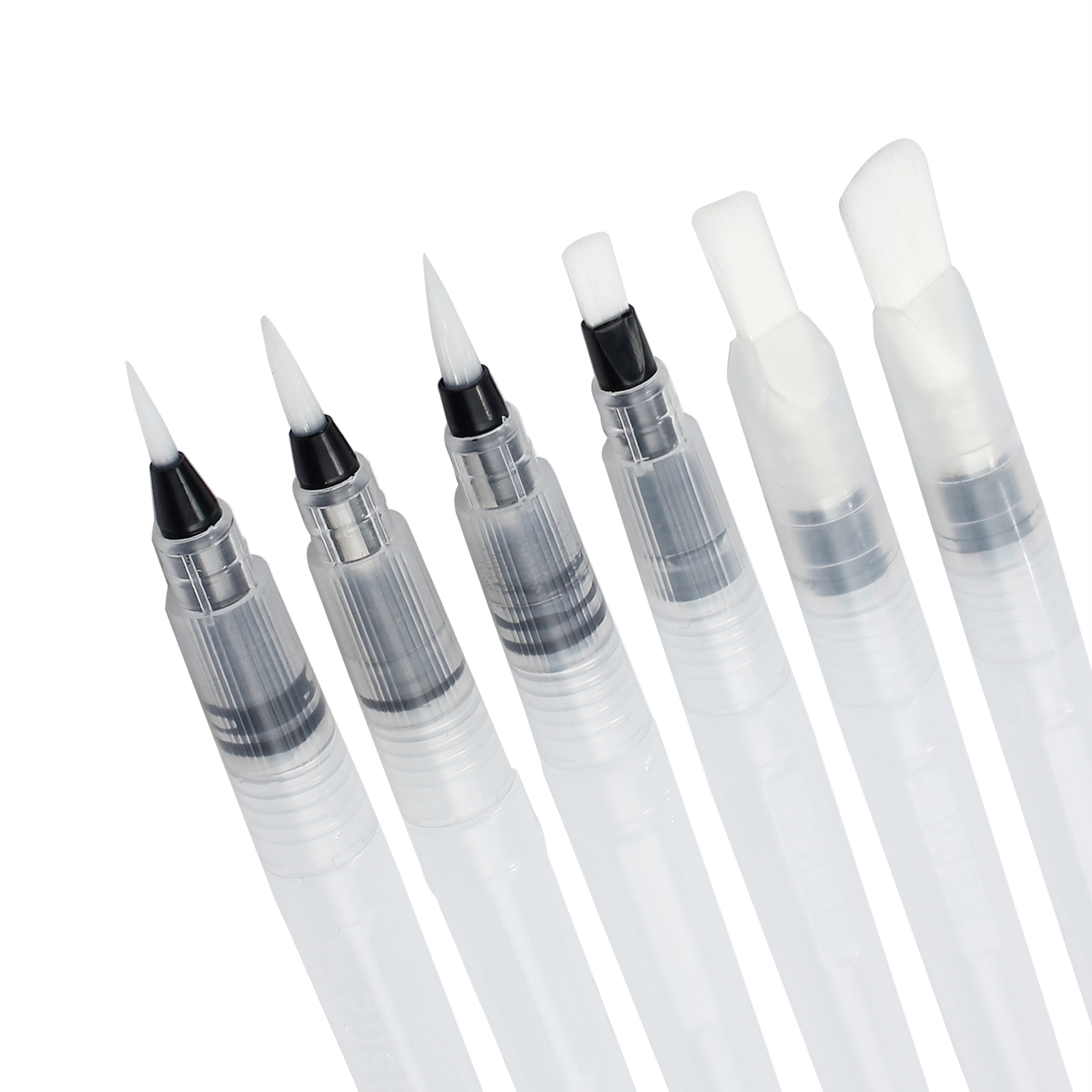 6Pcs Clear Refillable Artist Water Brush Ink Pen Set Watercolor