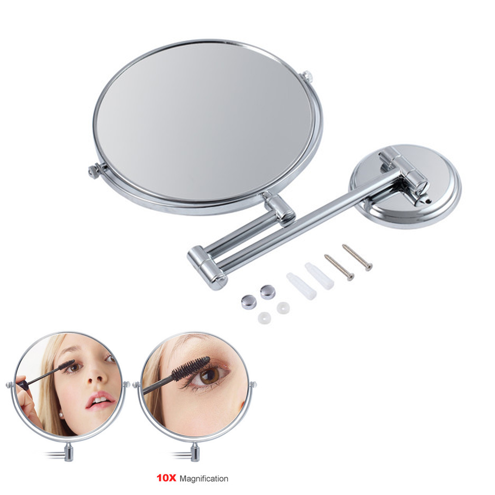 8 '' Espejo de Montaje en Pared 360° Cromo Dos Lados con Aumento 10X