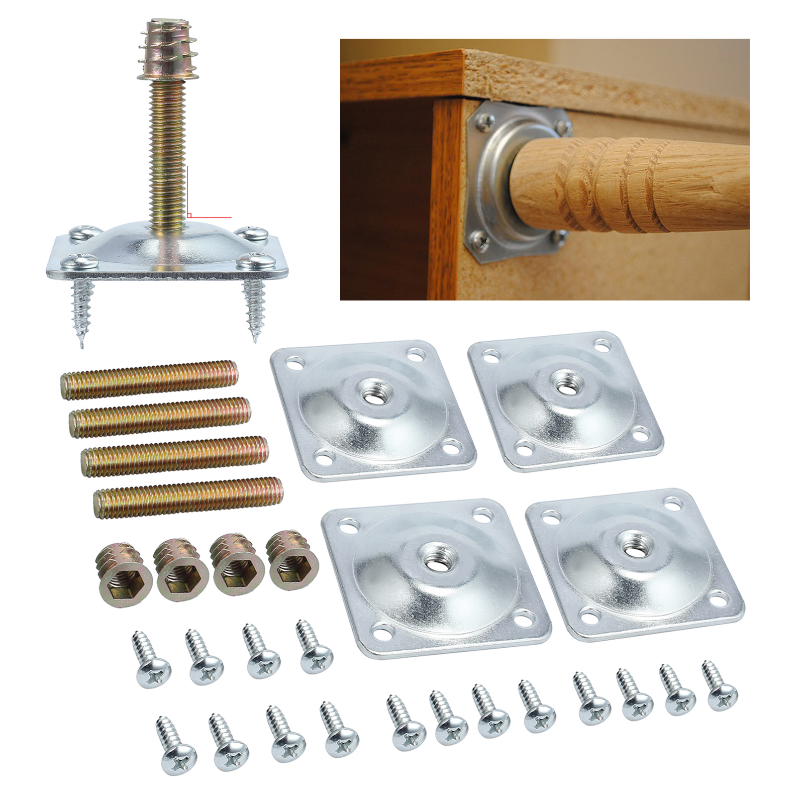 4pcs Leg Fixing Mounting Plates Level + M8*50 Metal Dowel Screws+ M3.5*