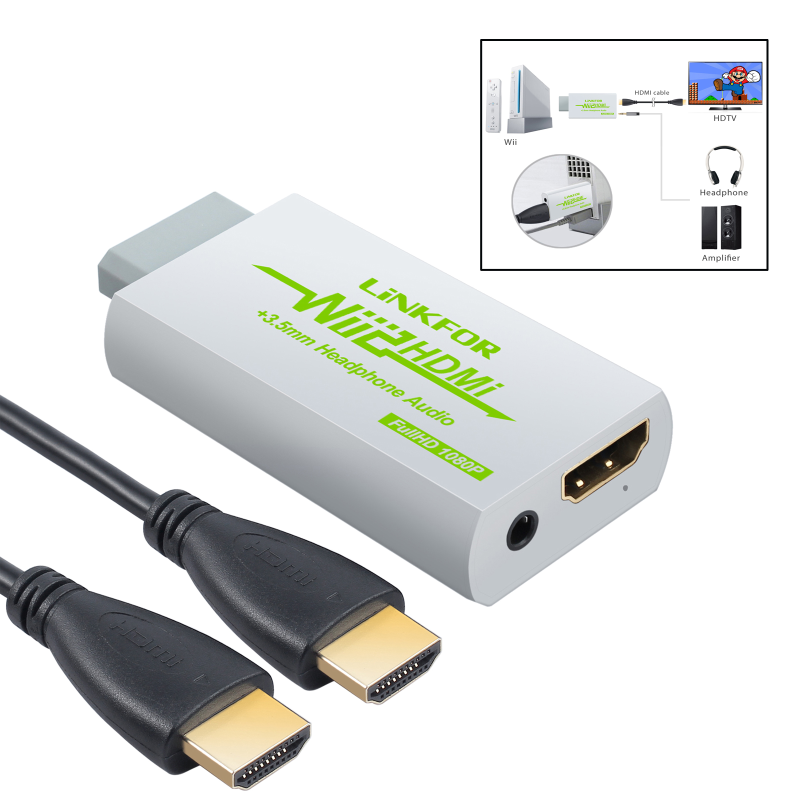 WII TO HDMI VIDEO CONVERTER 720P/1080P WII2HDMI ADAPTOR HDTV + 3.5MM
