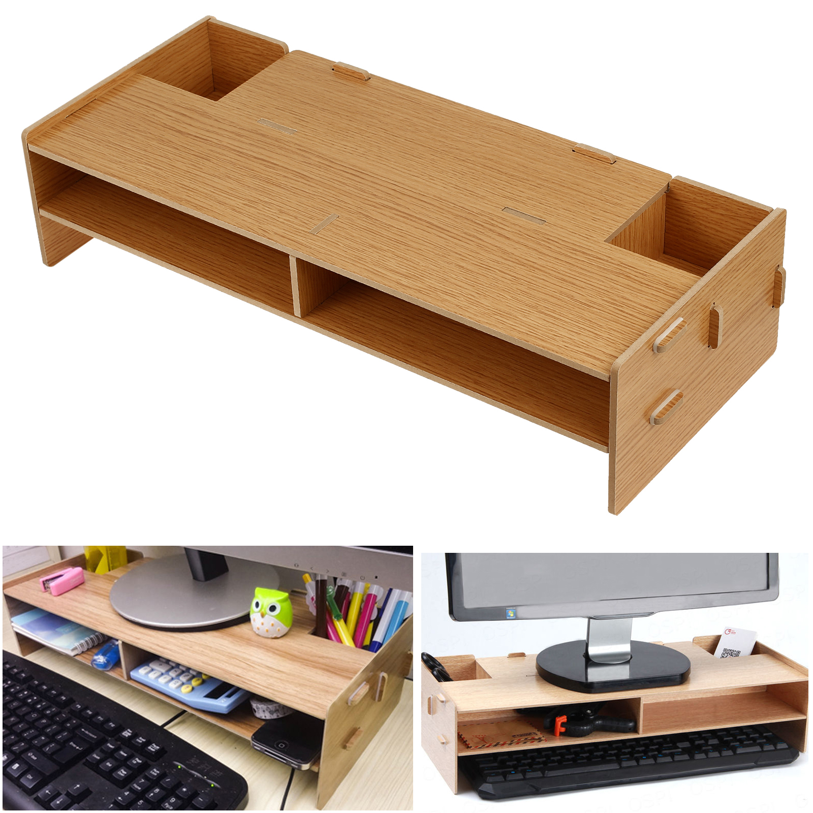 Wood Monitor Stand Tv Laptop Desktop Computer Screen Riser Home