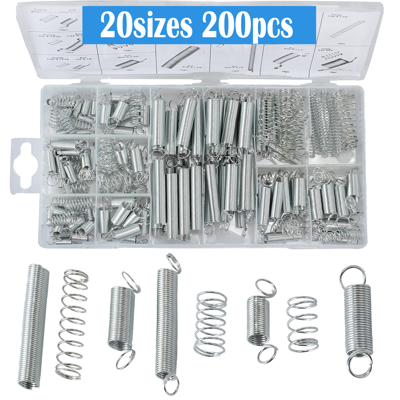 20sizes Assorted Extension Spring Assortment Compression Metal Steel Kit 200pcs 753807580816 Ebay 