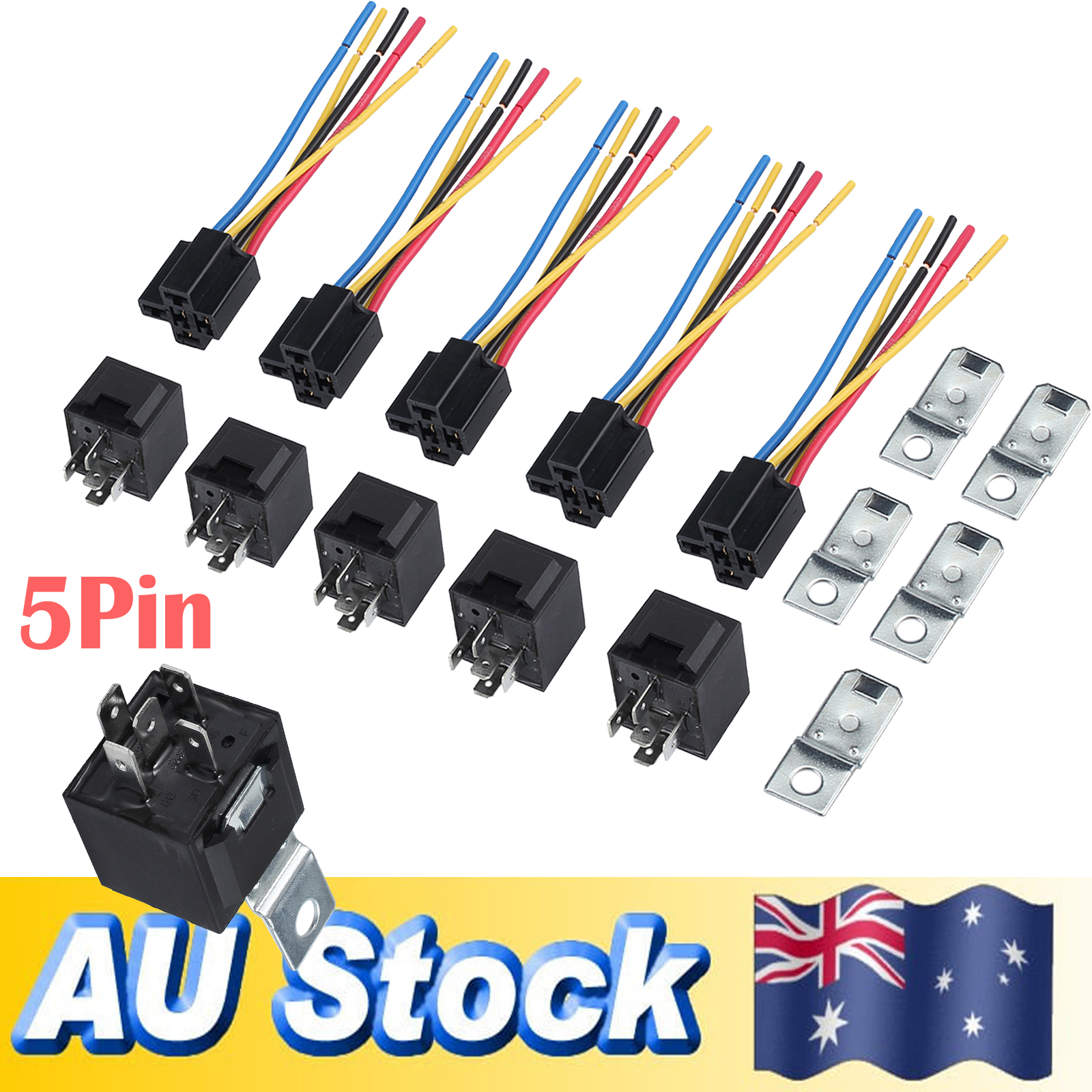 5pcs 5 Pin Car Spdt Automotive Relay 5 Wires W Harness