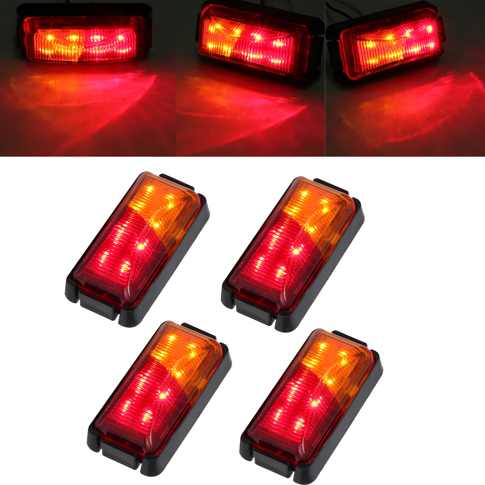 4pcs Red/Amber Vehicle Side Marker Light Rear LED Clearence Lamp ...