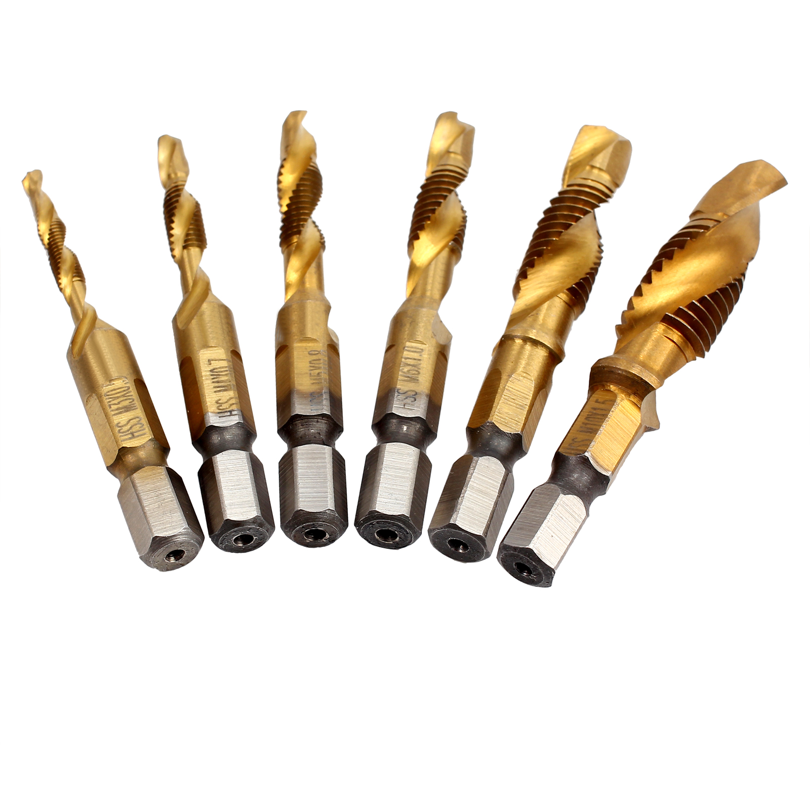 6PCS HSS Countersink Tap Drill Bit M3M10 Combination Hex Shank Drill