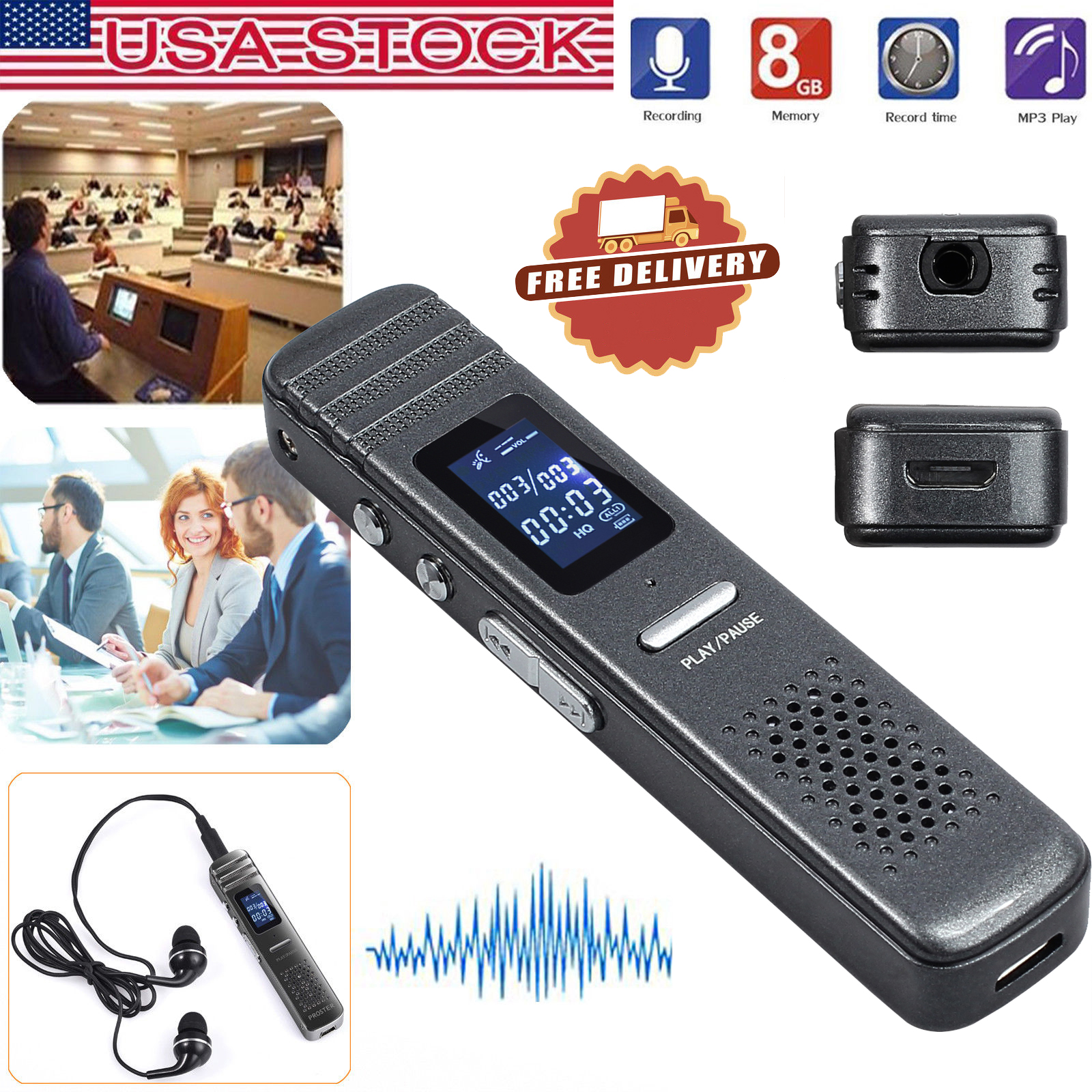 Voice Activated 8GB Mini Spy Digital Sound Audio Recorder Dictaphone