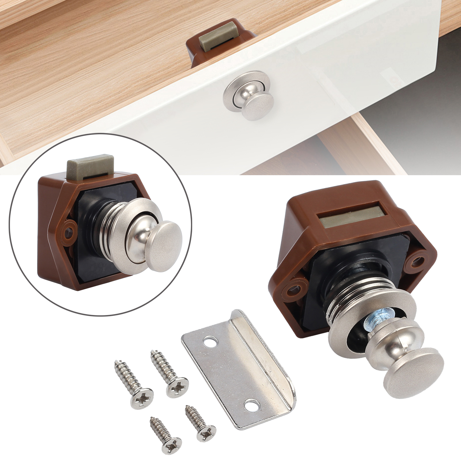 Push Button Door Catch Lock Latch Knob For Drawer Cupboard RV Motorhome ...