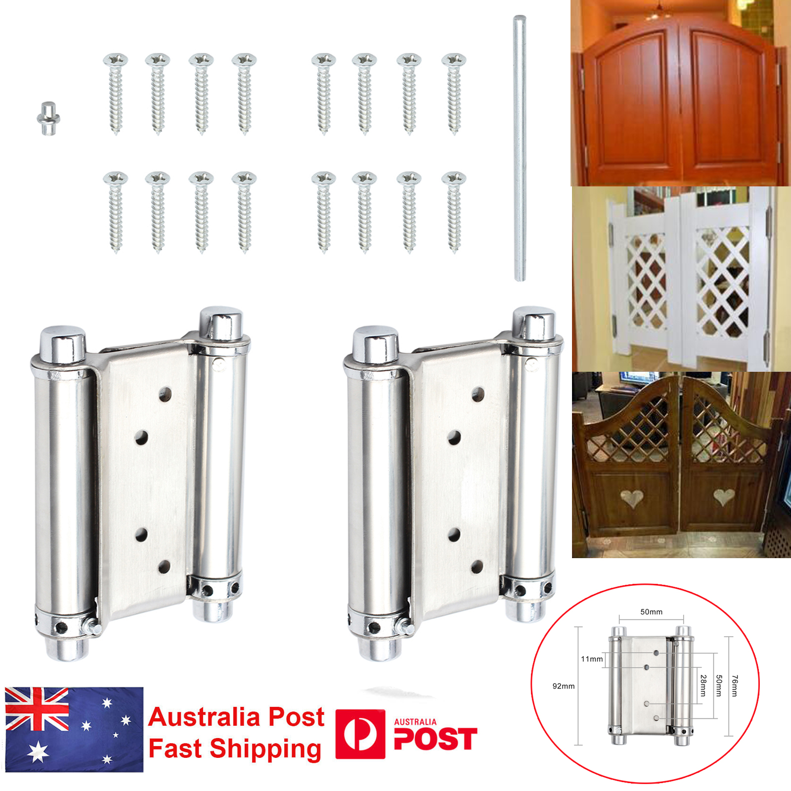 Details About Pair 3 Inch Double Action Spring Swing Door Gate Saloon Kitchen Hinges New