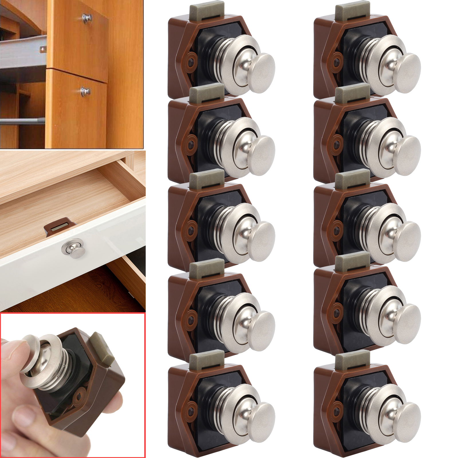 10PCS Latch Push Button Catch Lock for Drawer Cupboard Door