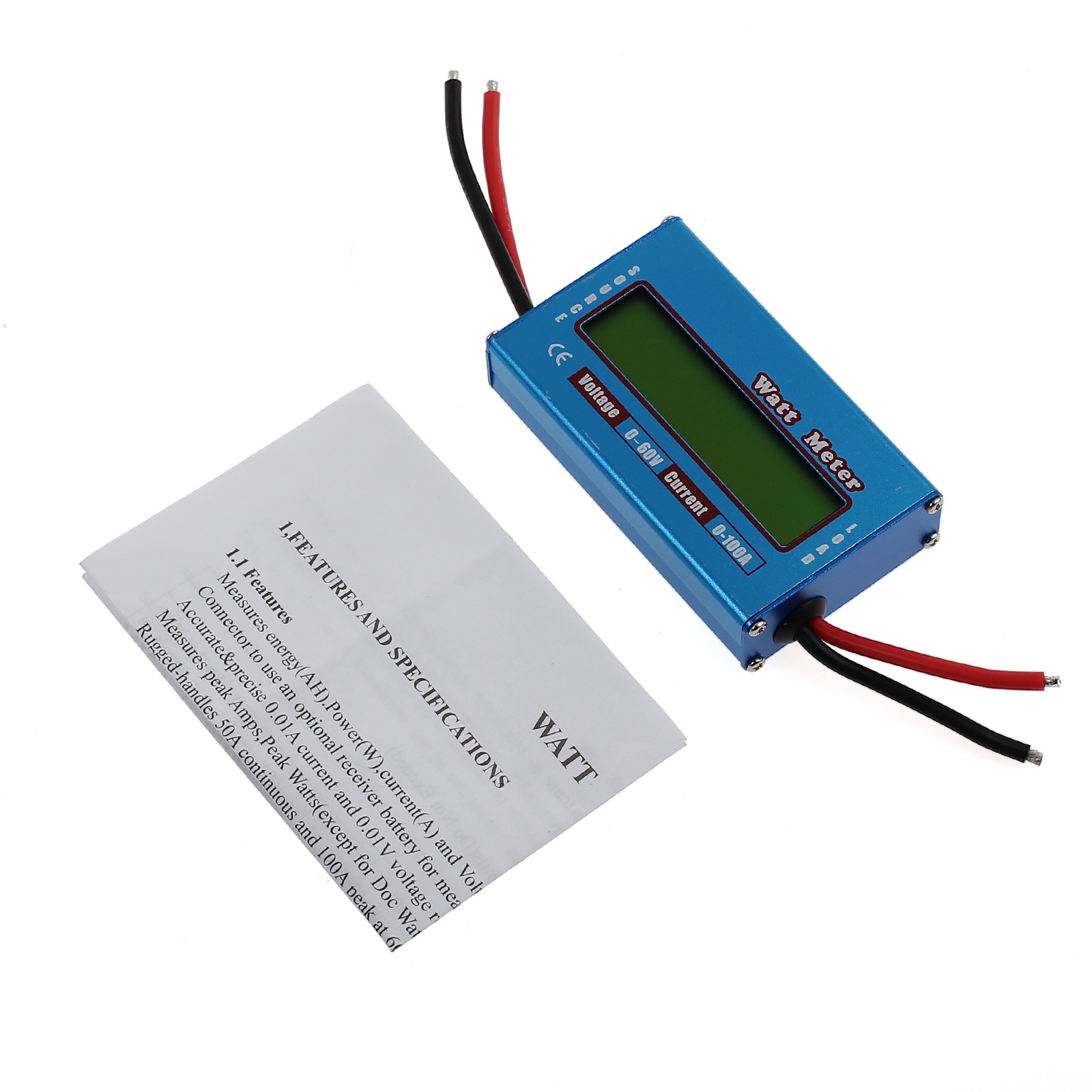Medidor digital LCD de 60 V//100 A DC amper/ímetro de alta precisi/ón RC bater/ía Amp Analizador Herramienta Power Energy Watt Meter Azul