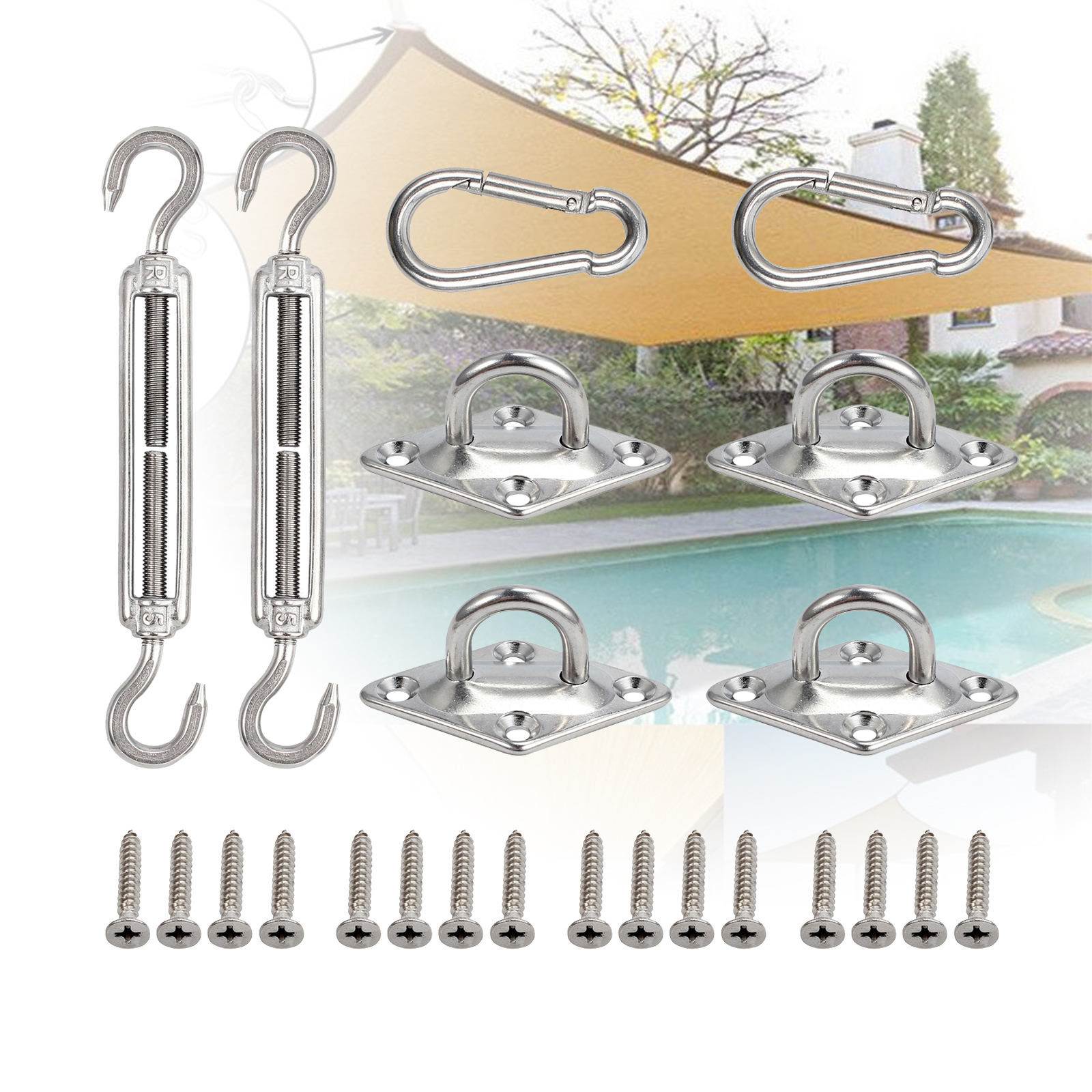 8x Stainless Steel Sun Shade Sail Hardware Kit Accessories For Triangle Shade Sail Hardware Stainless Steel