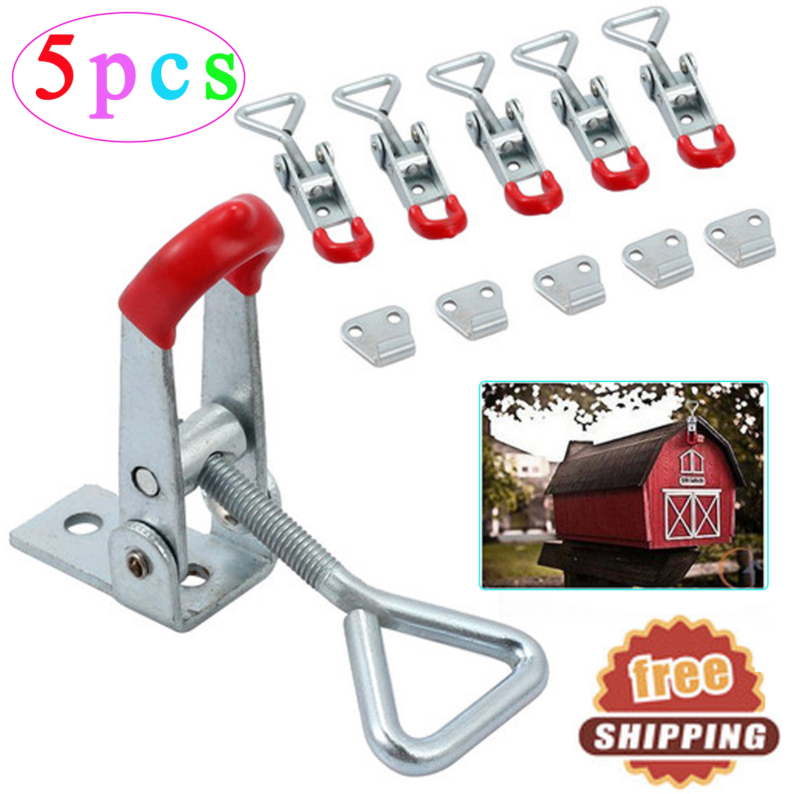 771lbs Adjustable Latch Galvanized Iron Hook Bolt Self-lock Toggle Clamp 2 Pcs