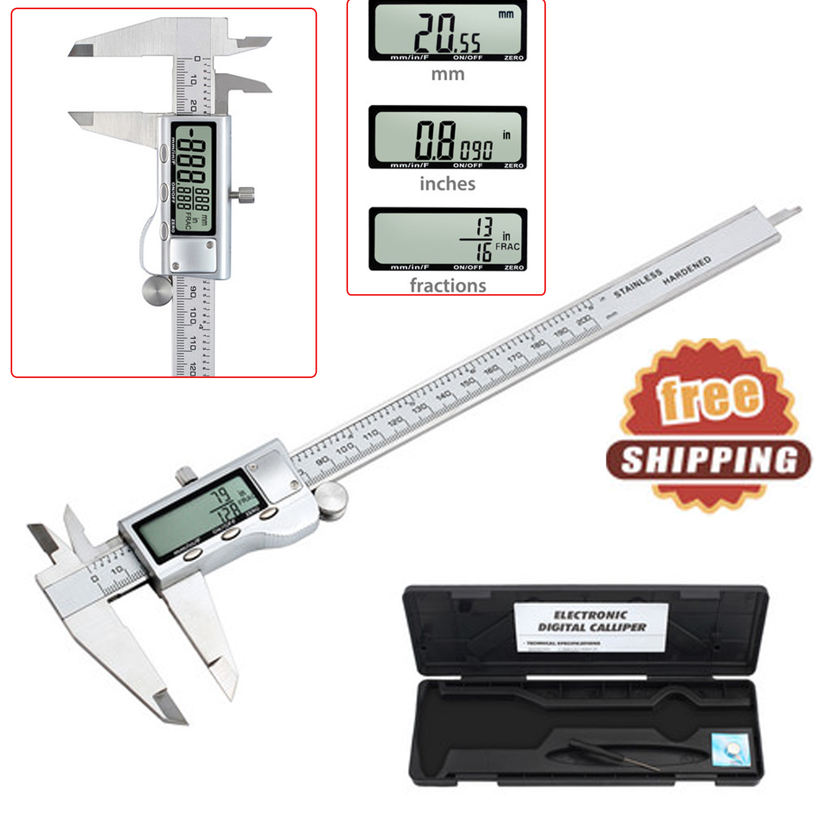 Depth and Step Measurement Digital Vernier Caliper,150mm//6Inch Stainless Steel Electronic Vernier Micrometer Guage Tool with LCD Screen Measuring Tool Caliper for for Internal External