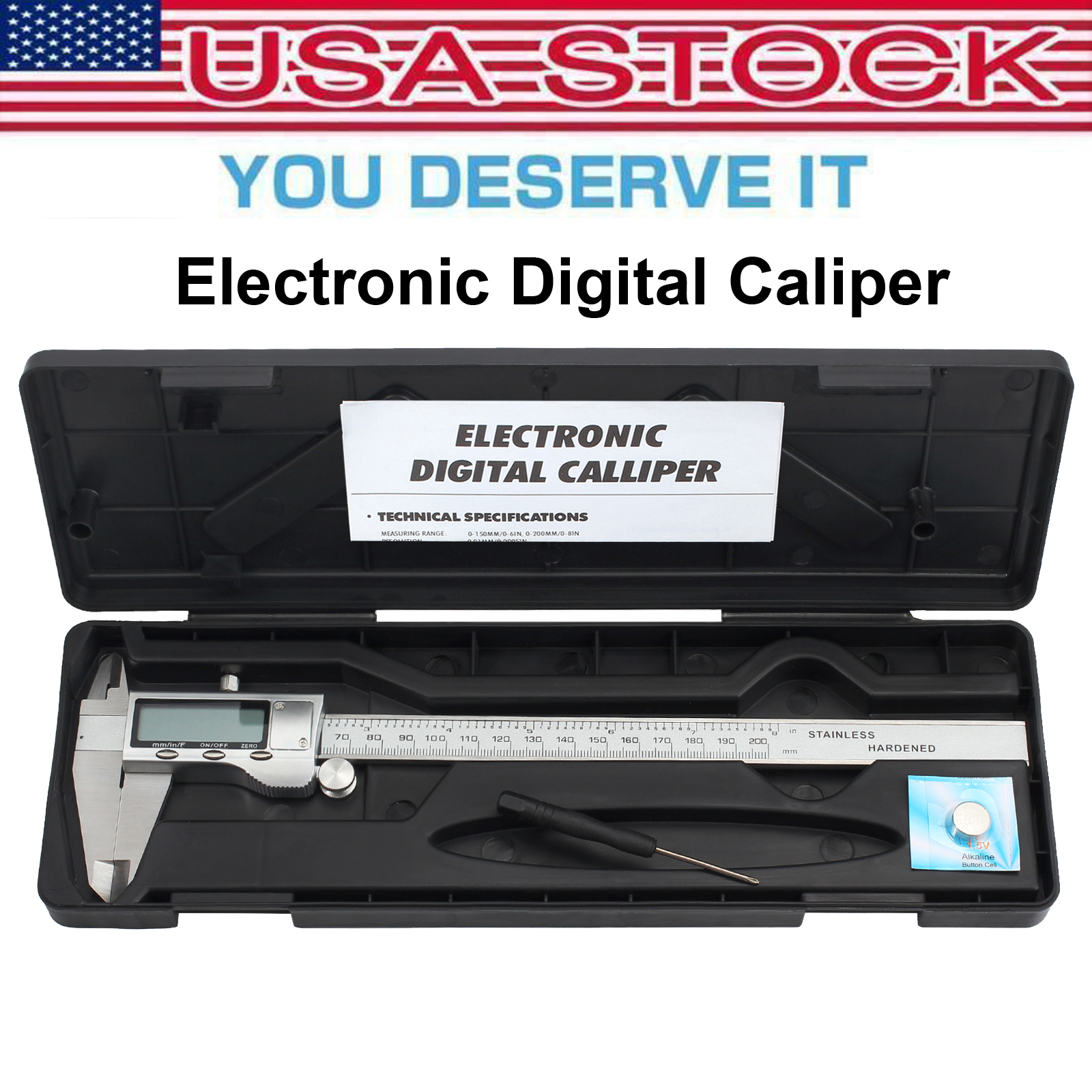 8/" Vernier Caliper Micrometer Gauge Tool Ranging Kit Electronic Digital LCD 0-8/"