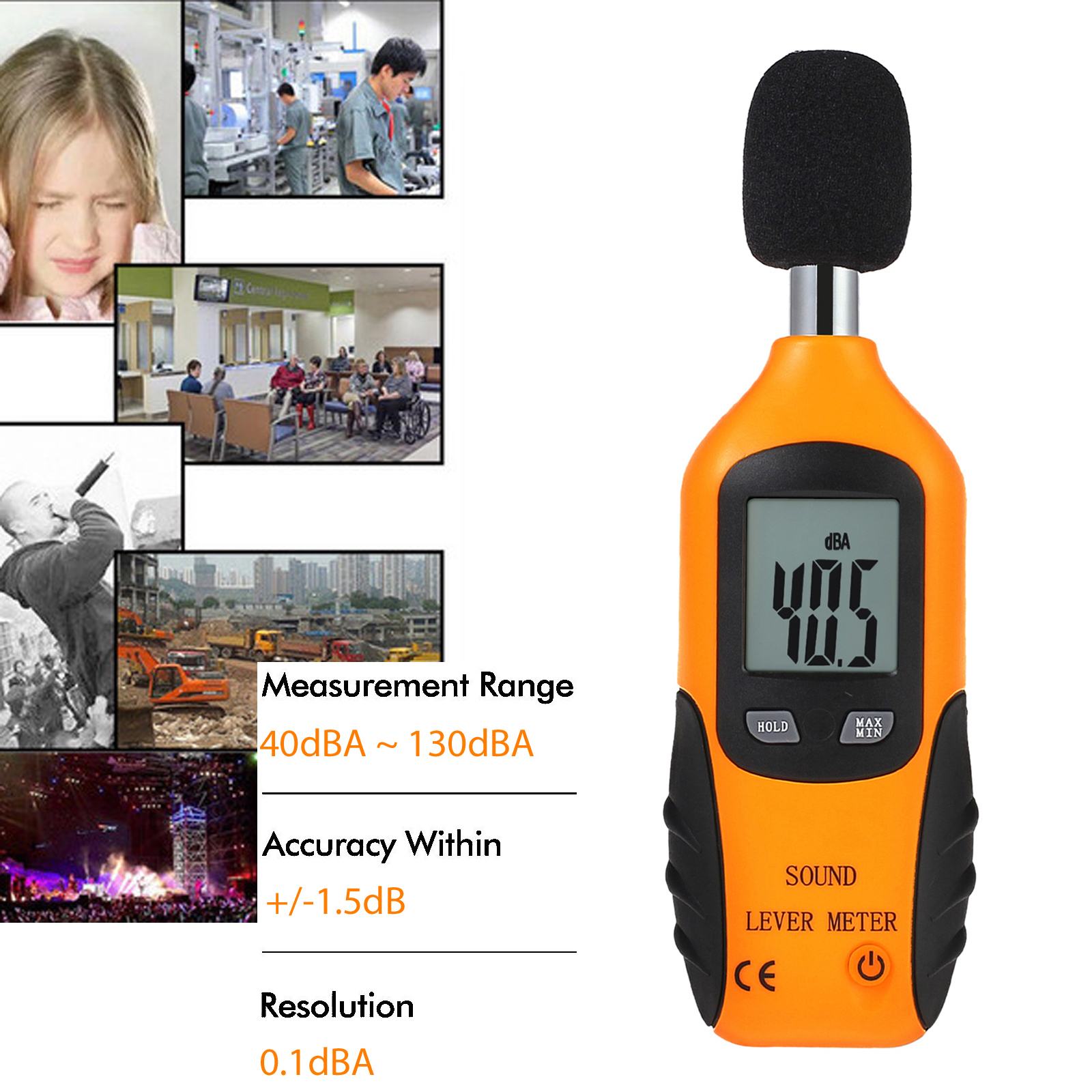 LCD Digital Sound Level Decibel Noise Meter DB Measure Pressure Monitor ...