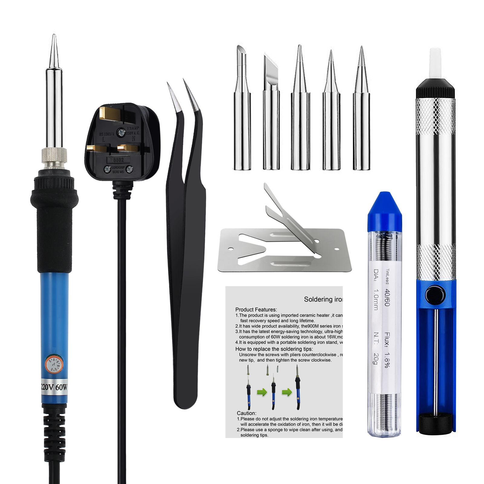 Tabiger Soldering Iron Kit 60W 110VAdjustable Temperature Welding with