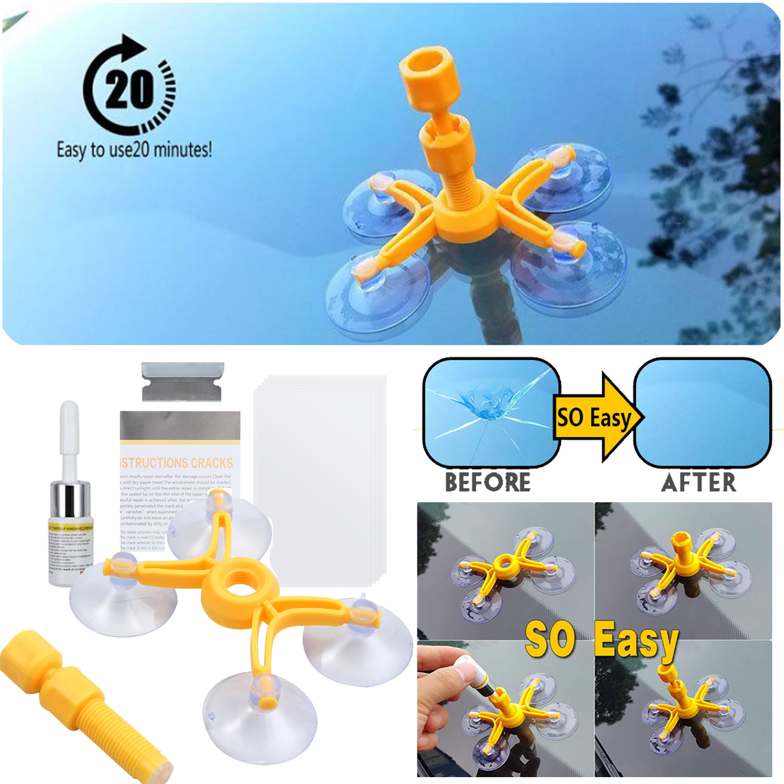 Auto Car Glass Windscreen Windshield For Chip Crack Bullseye DIY Repair