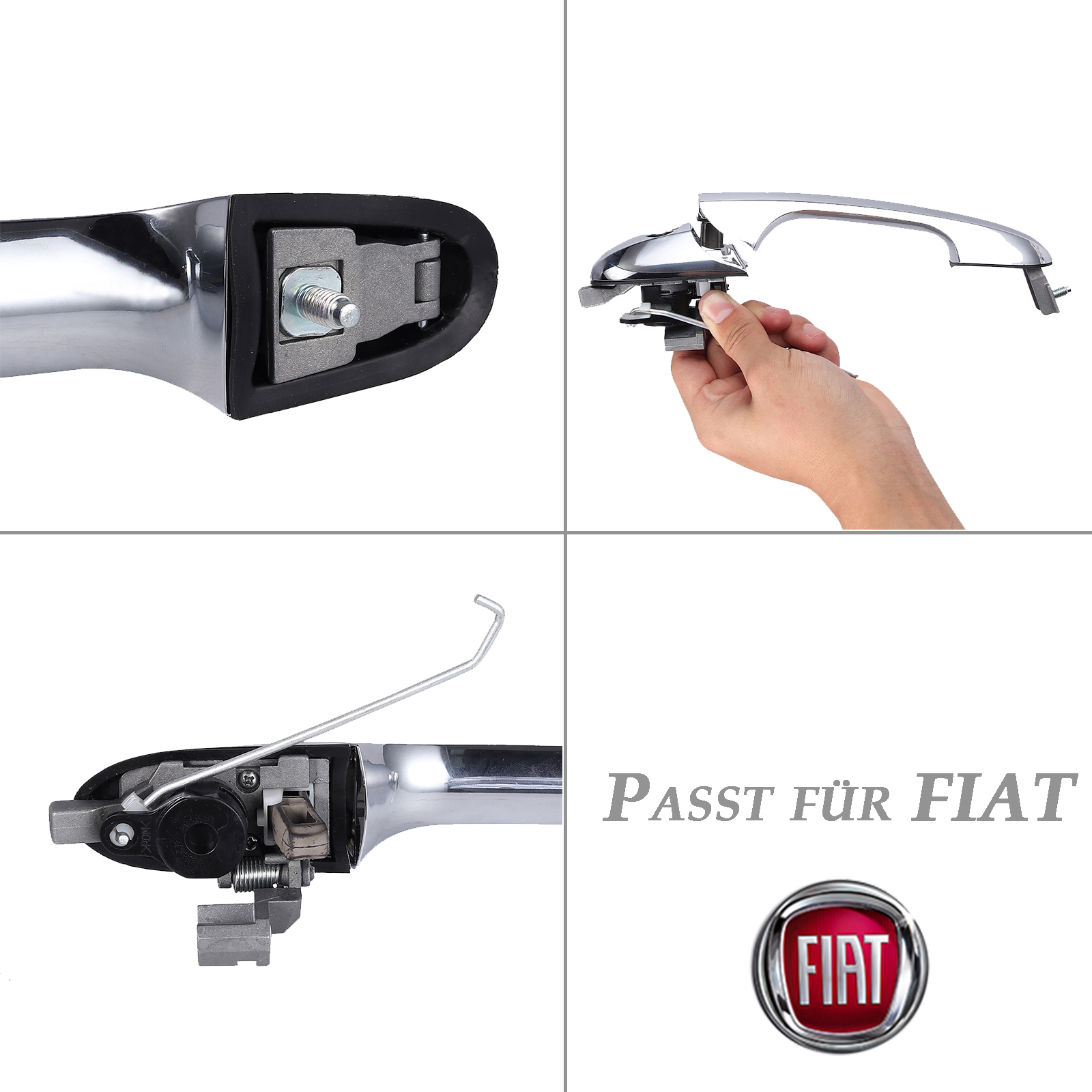 Türgriff links vorne mit Schloss Chrom schwarz Plastik für FIAT ABARTH 500 2007
