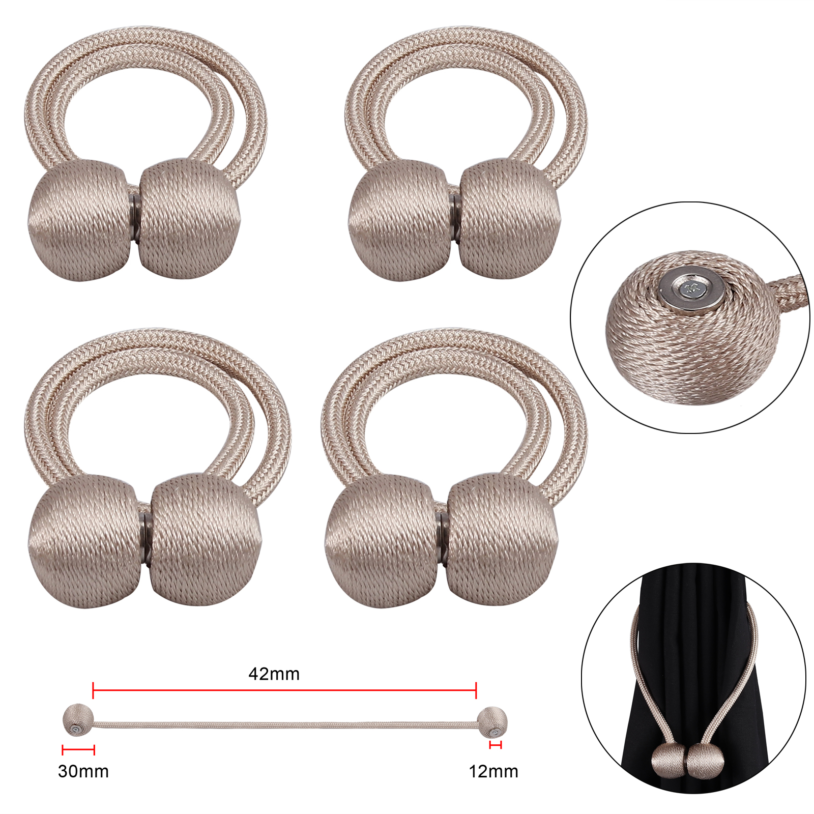 4x Curtain Tie Rope Magnetic Ball Tiebacks Holder Buckles Home