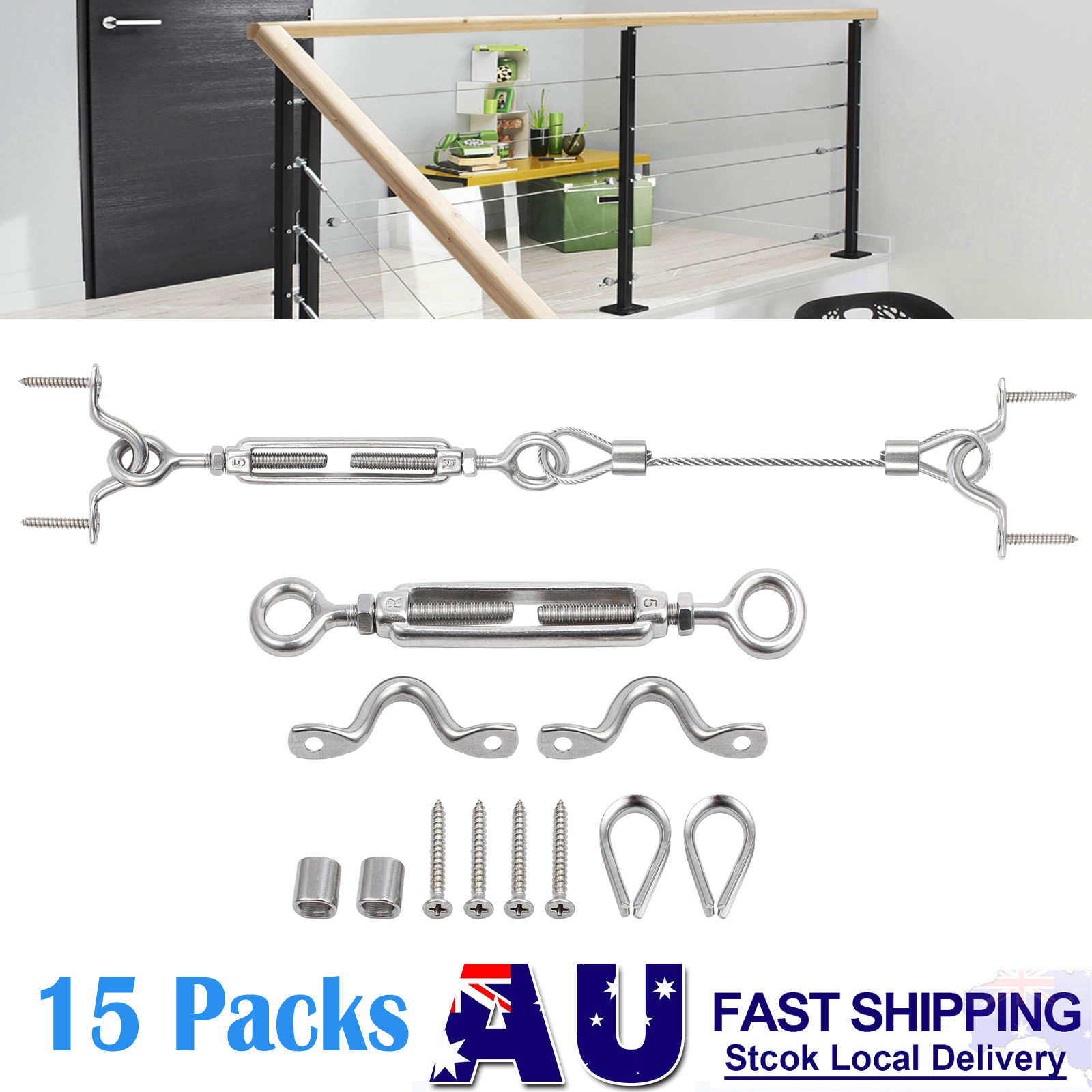 15x Stainless Steel G316 Turnbuckle Balustrade Kit Wire Cable DIY Handrail Tool 753807579865 eBay