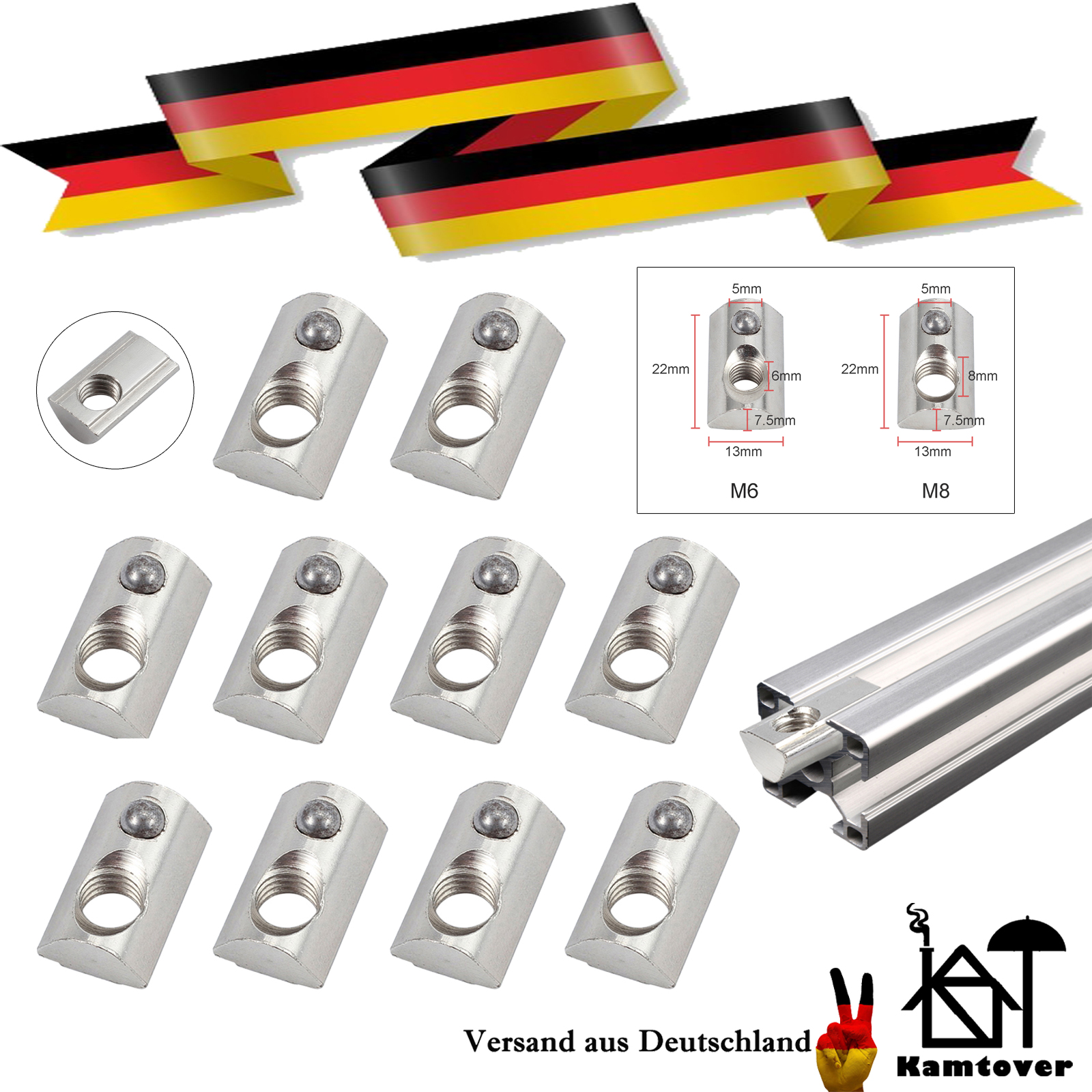 M5 mit Steg Federkugel Stahl verzinkt Typ I 100x Nutenstein 5 St M5 Nut 5