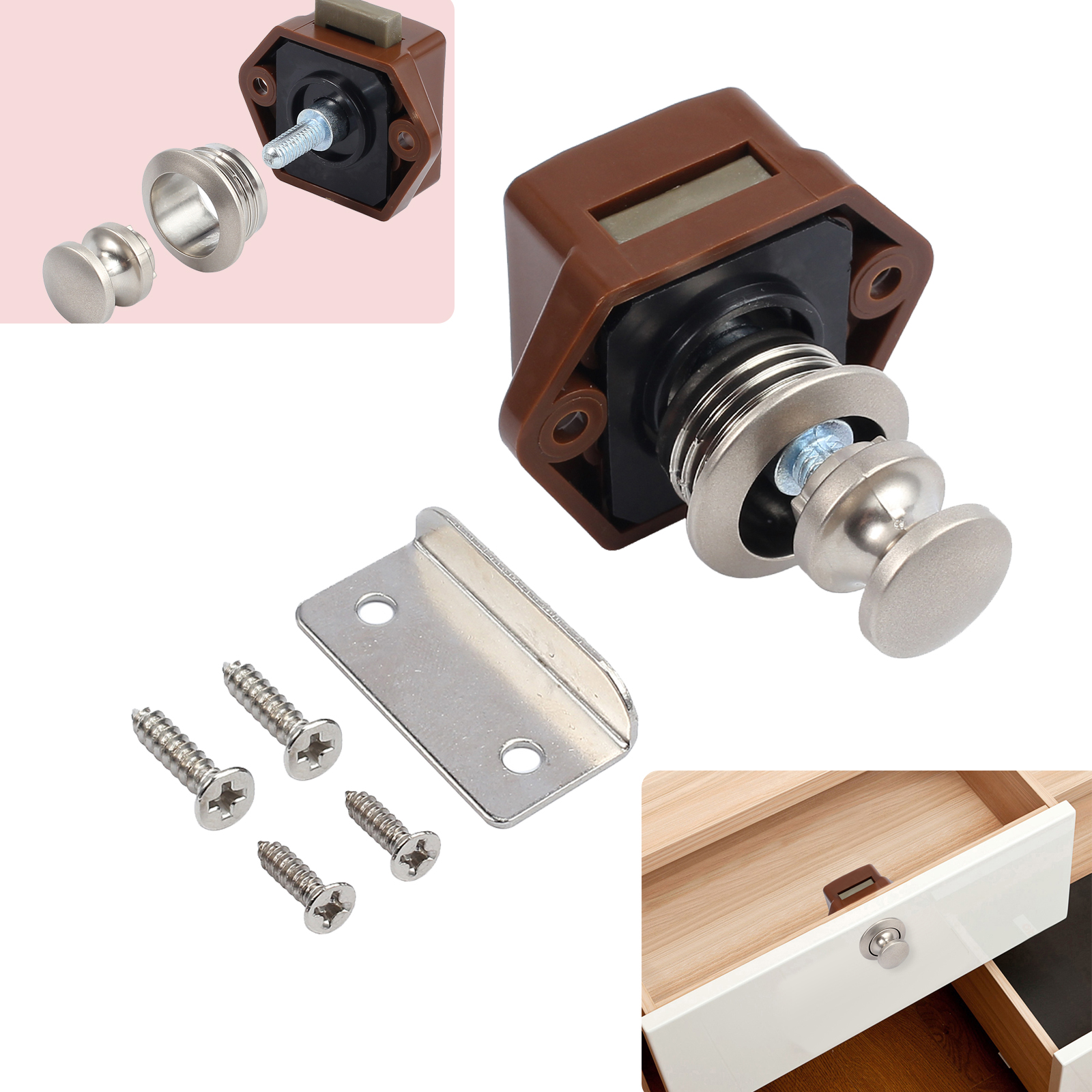 New Cabinet Push Button Catch Pop Up Lock Knob Latch For 15-27mm 