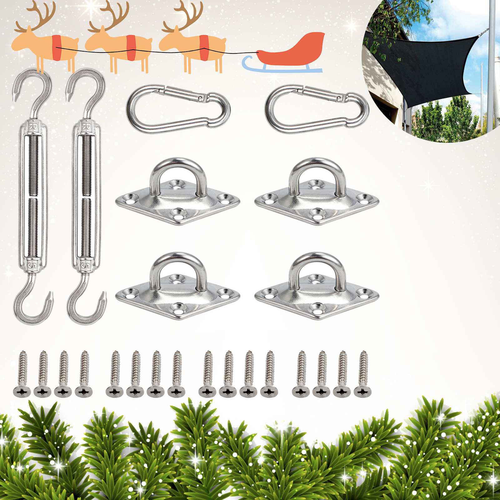 8X Canopy Sun Shade Sail Fixing Fittings Stainless Steel Hardware