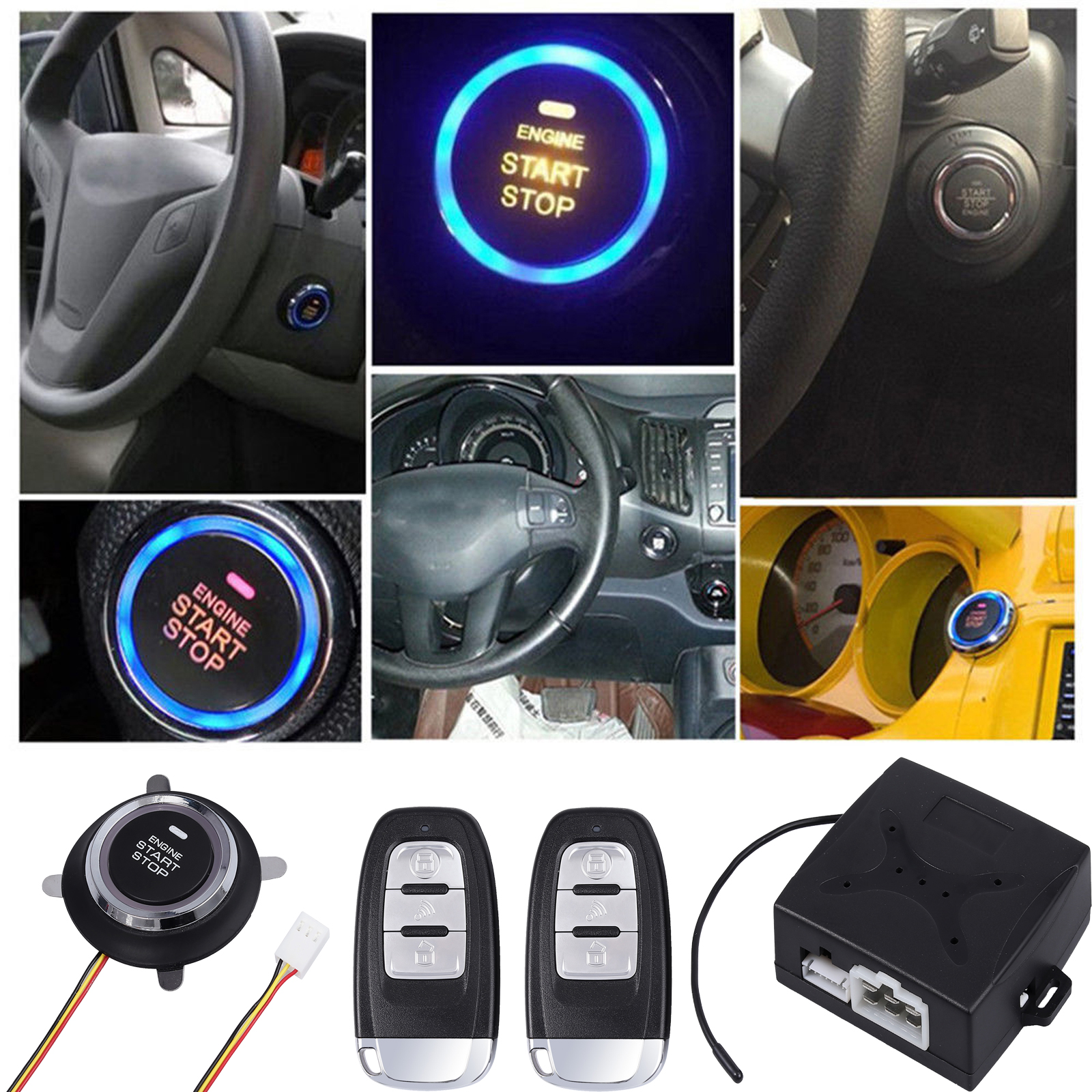 Car Alarm Start Security System Key Passive Keyless Entry Push Button Remote Kit