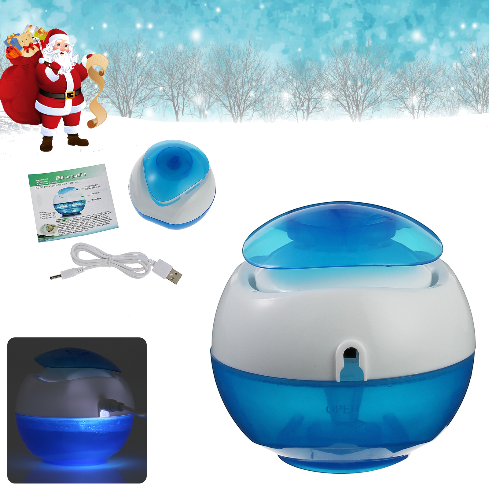 1700rpm USB Humidifier LED Waterfall Air Purifier Aroma Essential Oil
