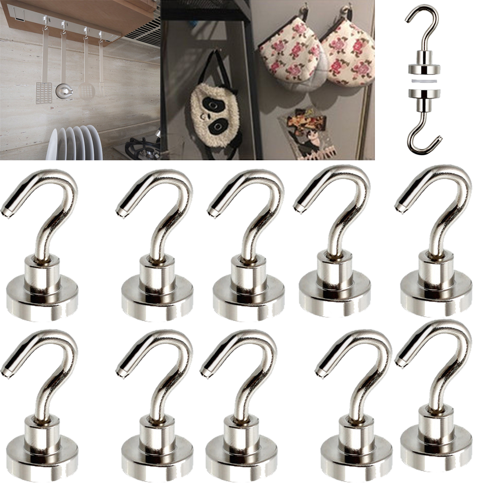 10PCS Heavy Duty Hooks 12Lbs Strong Powerful Neodymium Home