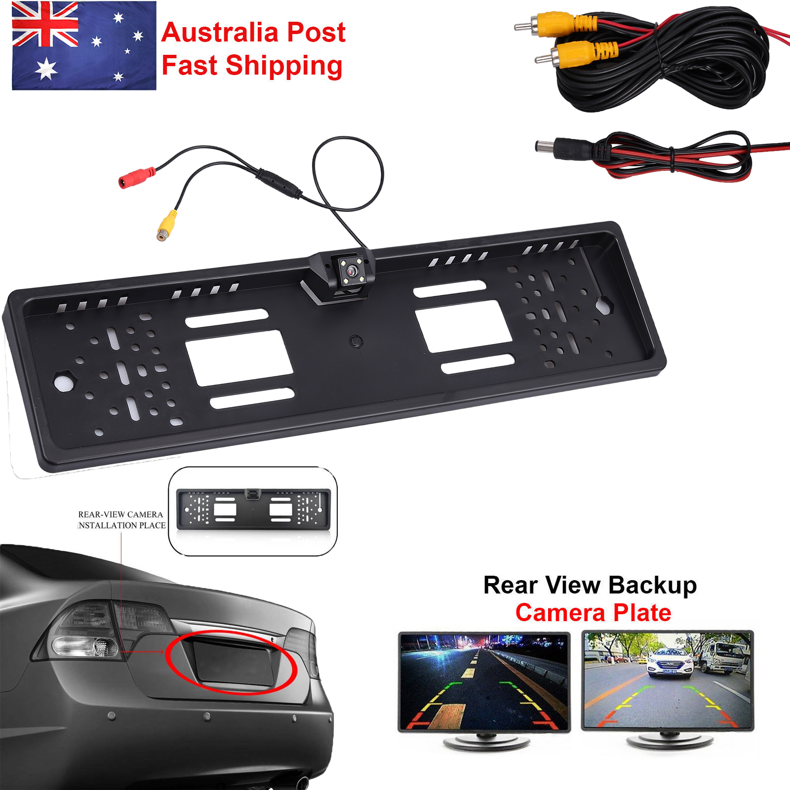 Car HD License Plate Frame Reverse Backup Rear View Camera IR LED Night Vision