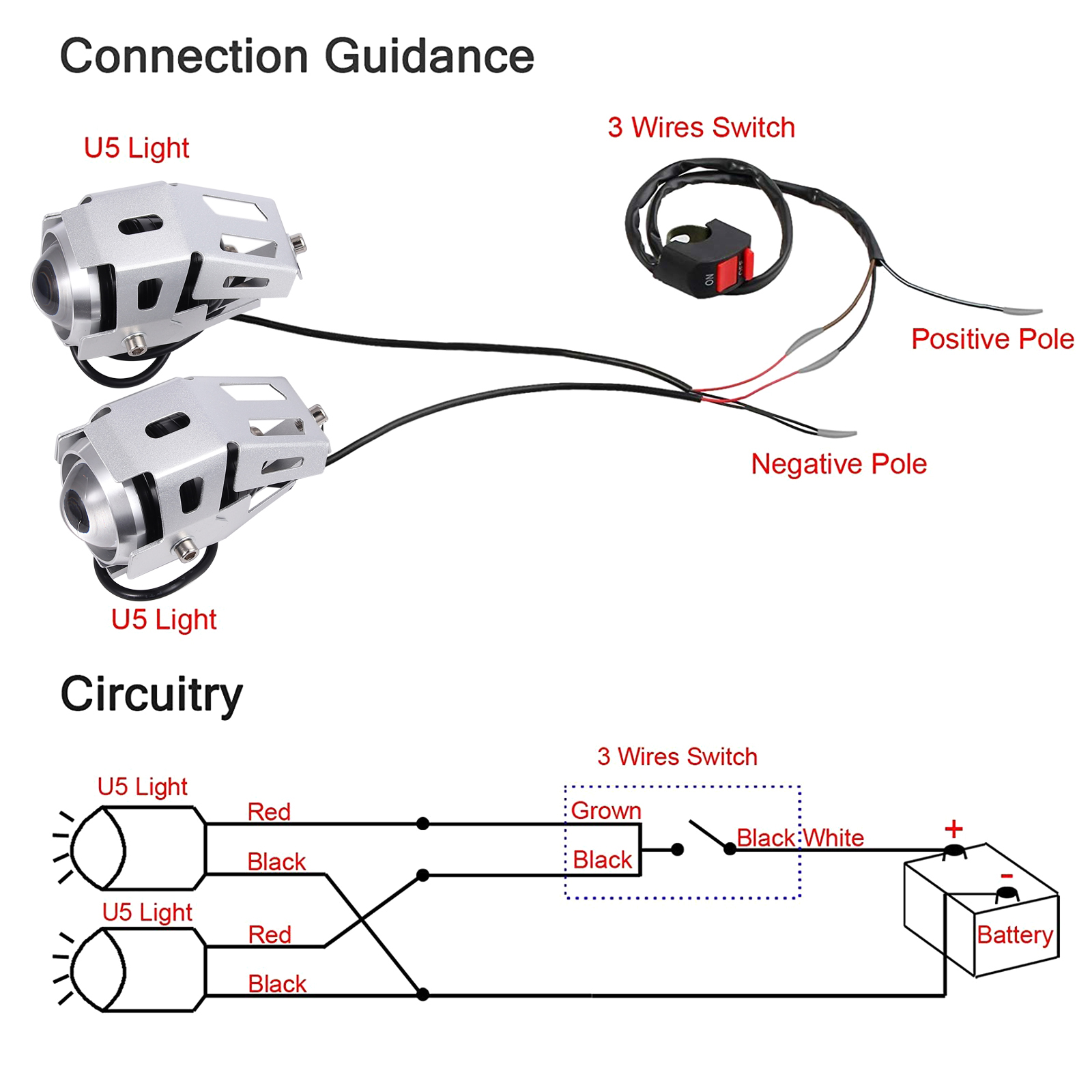Pair 125W LED U5 Motorcycle Motorbike Headlight Fog Spot Lights Bulb