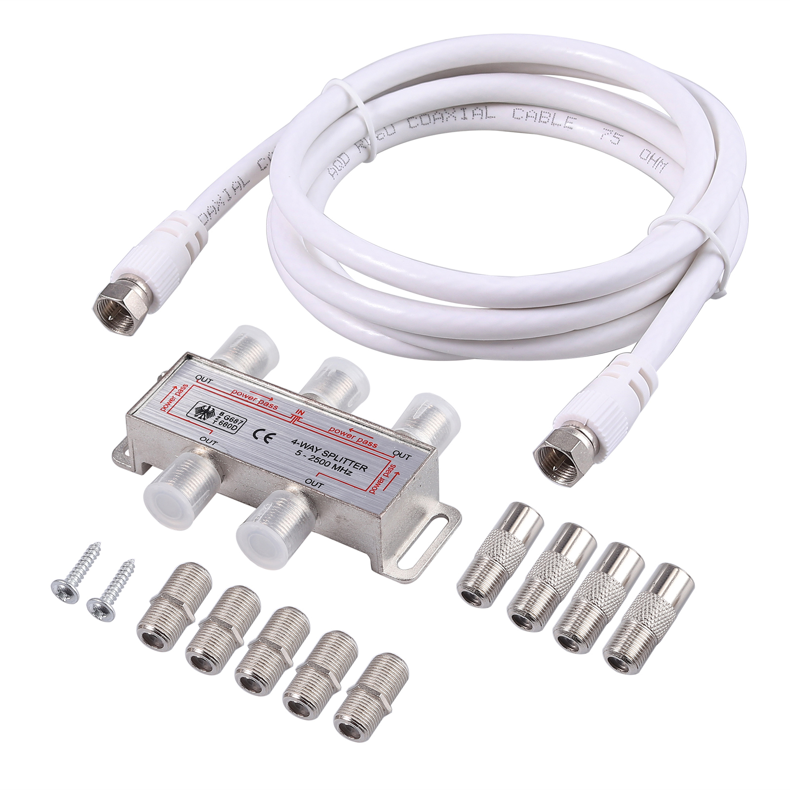 SPLIT TV ANTENNA COAX COAXIAL CABLE TO 4 OUTLETS 4 WAY F TYPE SPLITTER