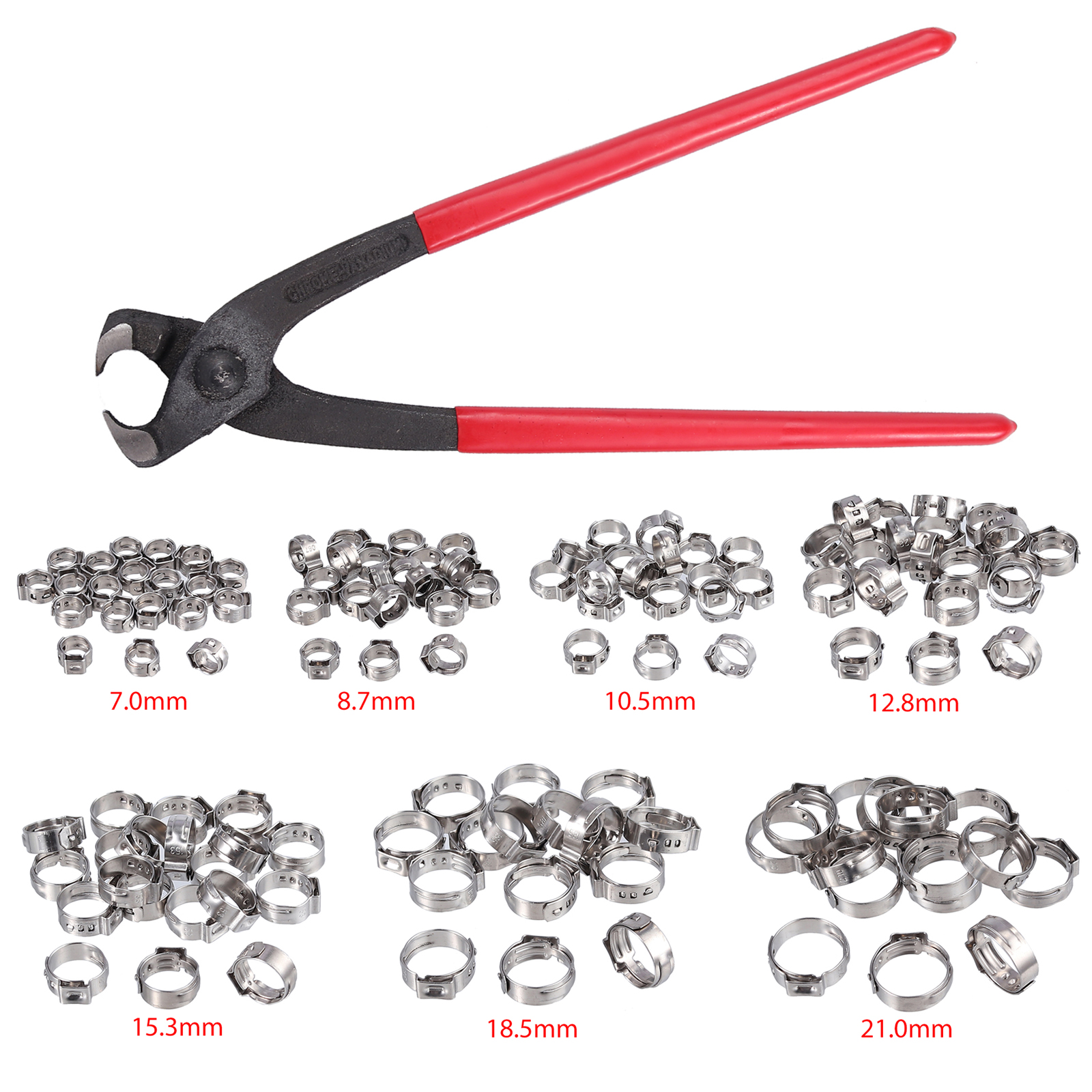 130PCS Single Ear Hose Clamps /Ear Crimping Tool Kit With 304 Stainless