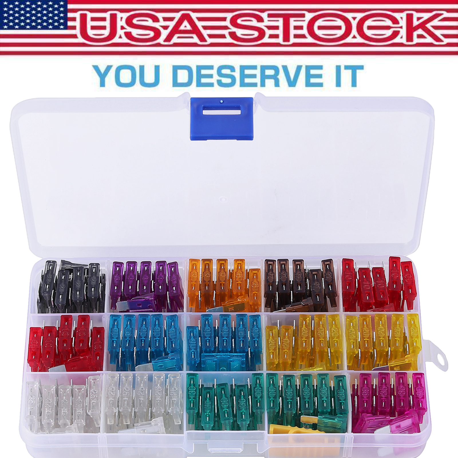 100pcs Assorted Auto Car Standard Blade Fuse 2,3,5,7.5,10,15,20,25,30 35 AMP