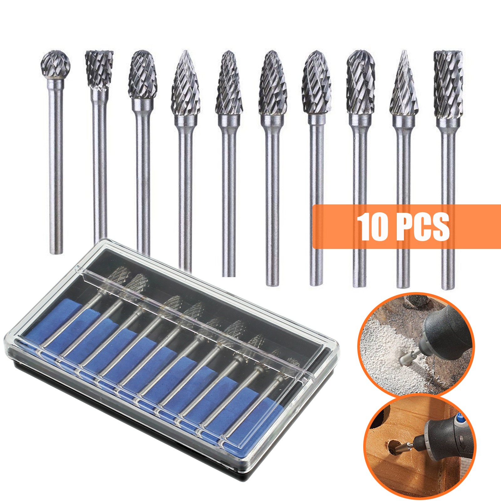 10 Pack Tungsten Steel Solid Carbide Burrs For Dremel Rotary Tool Drill ...