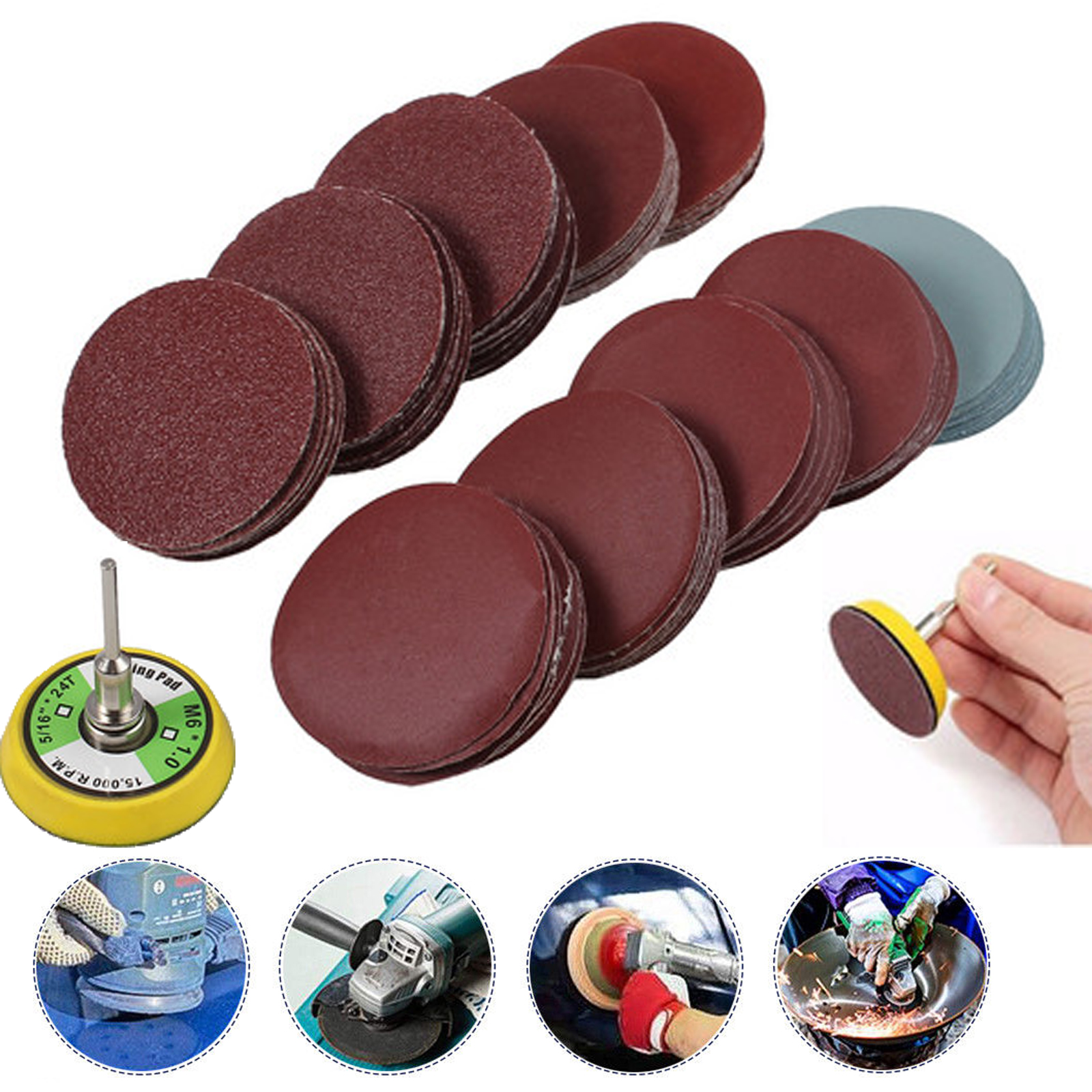100Pcs 50mm 2inch Sanding Discs Polishing Pad 80 3000 Grit Hook/Loop