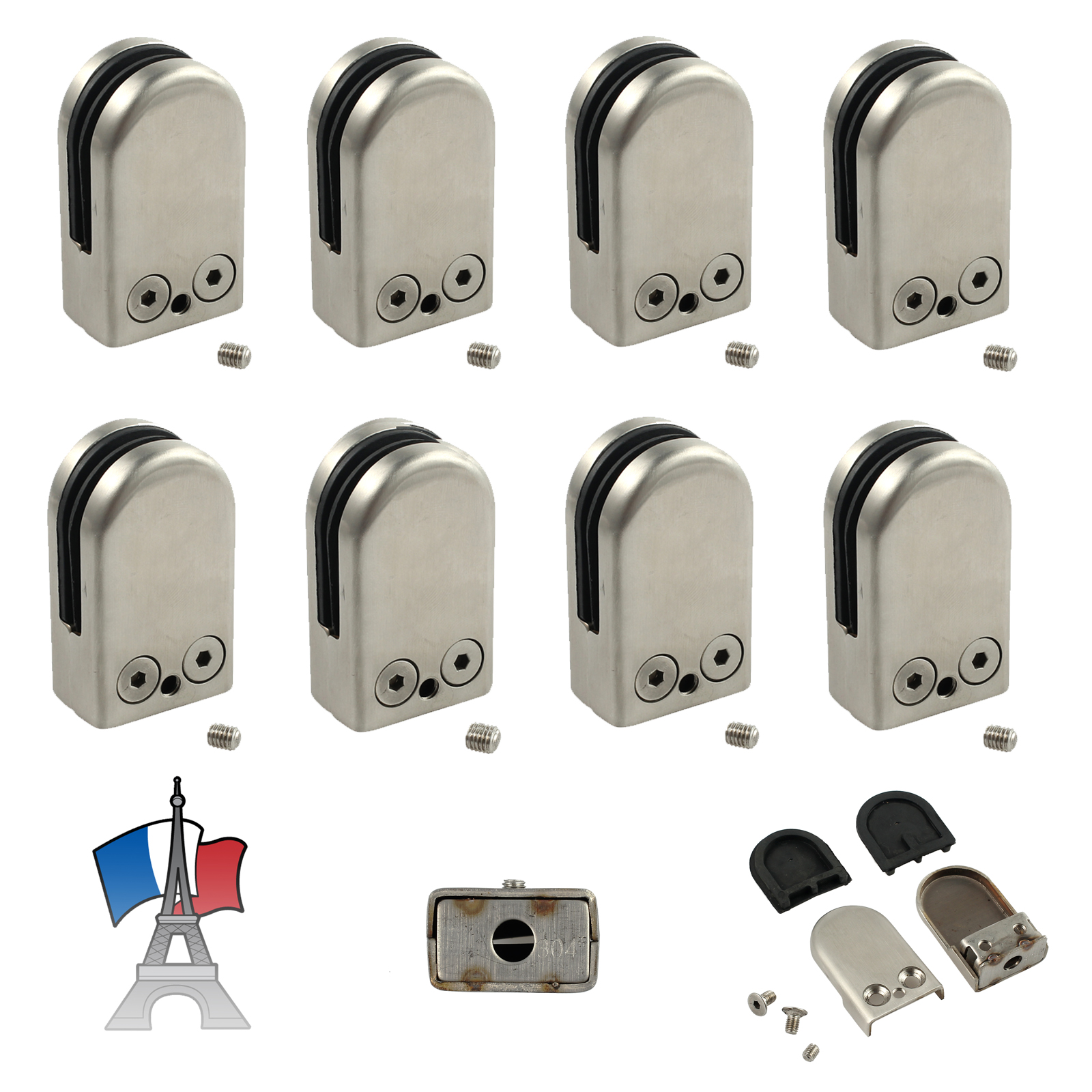 Paire de carré étagère en verre Support Pince Chrome ou en acier inoxydable 8 mm