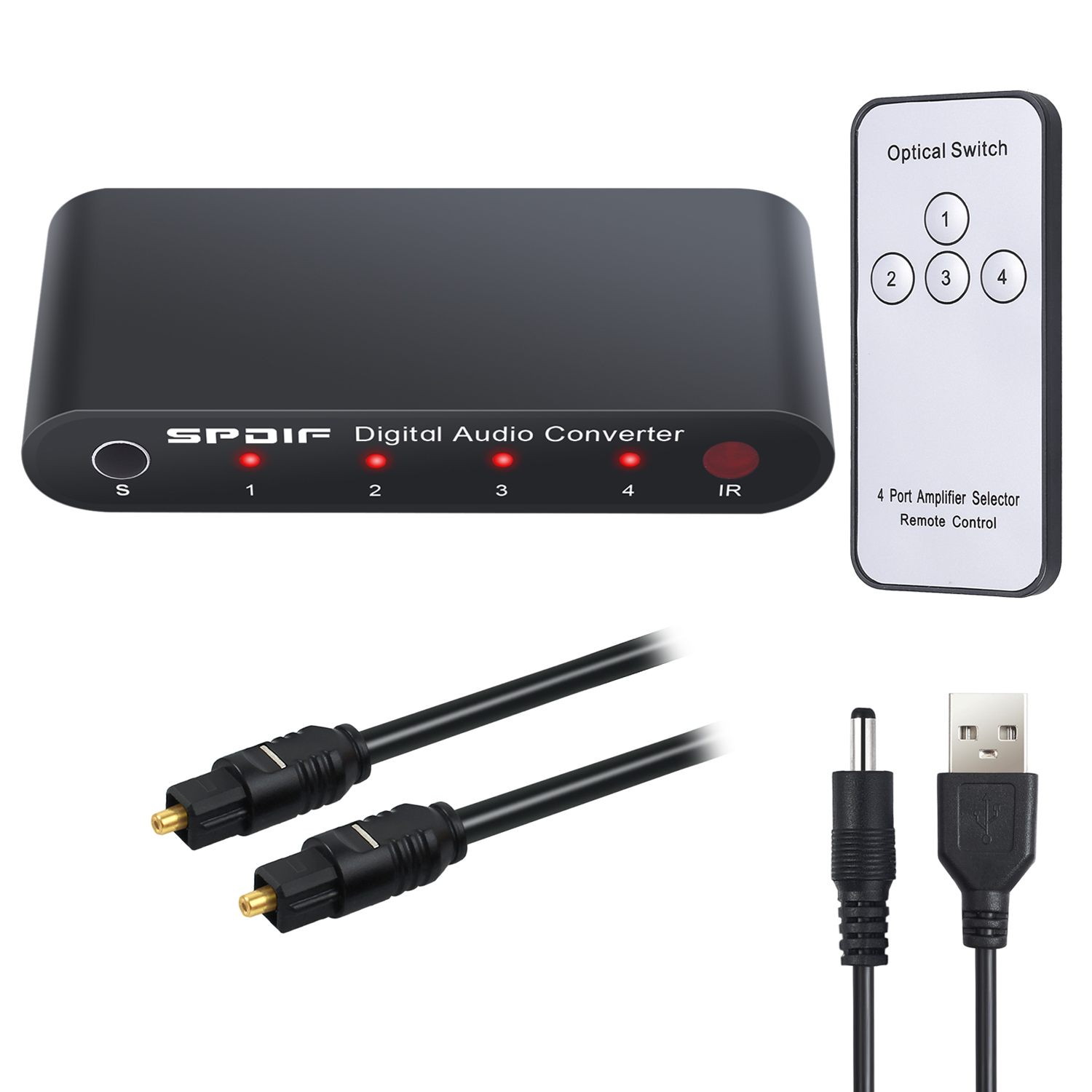 4 x 1 Digital Optical Audio Switcher SPDIF Toslink Switch Box with