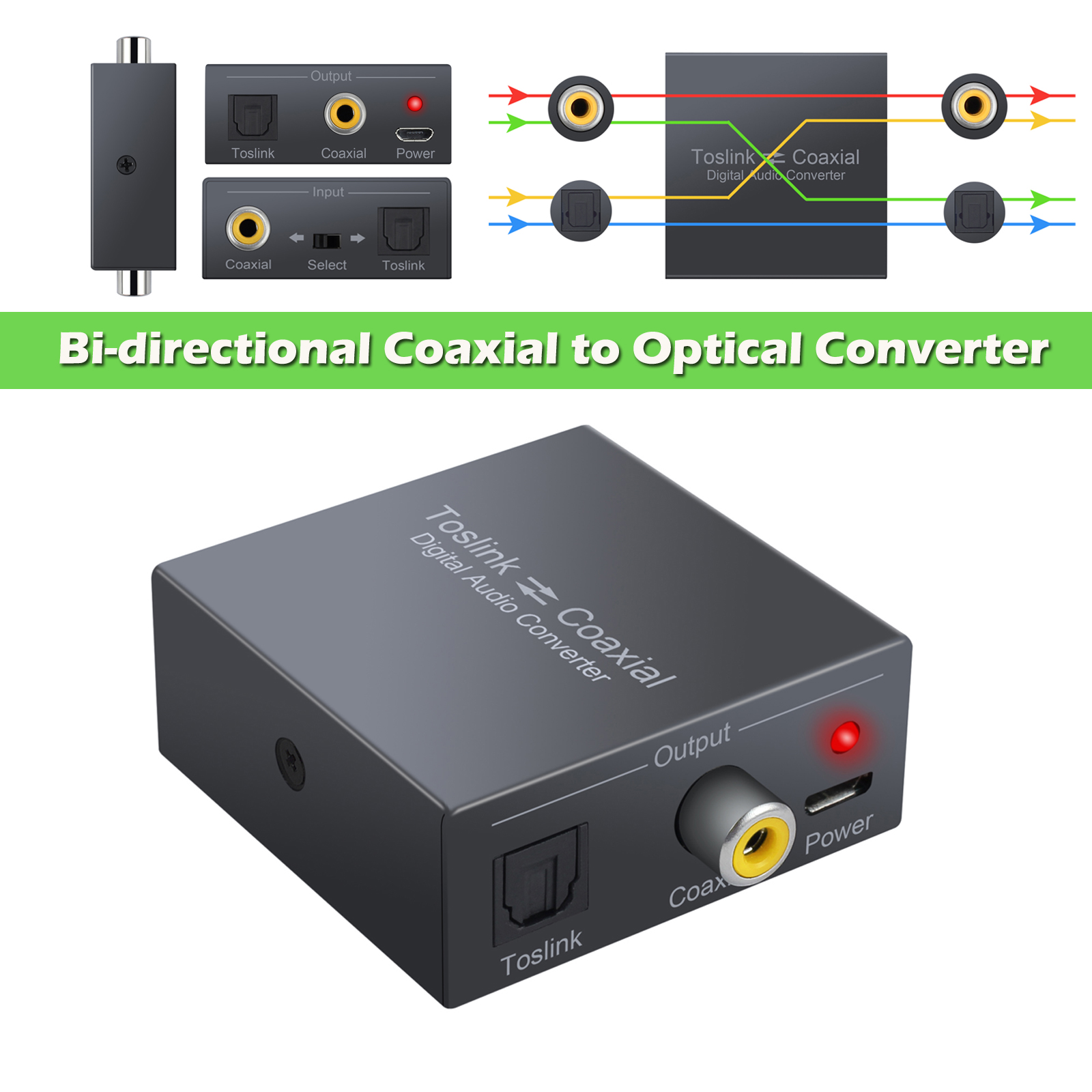 Bi-Directional Optical SPDIF to Coaxial Coax to Optical Digital Audio ...